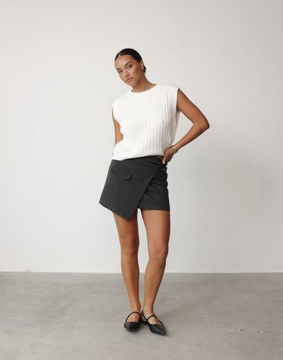 Kamala Mini Skirt (Slate) - Wrap Around Cargo Mini Skirt - Women's Skirt - Charcoal Clothing