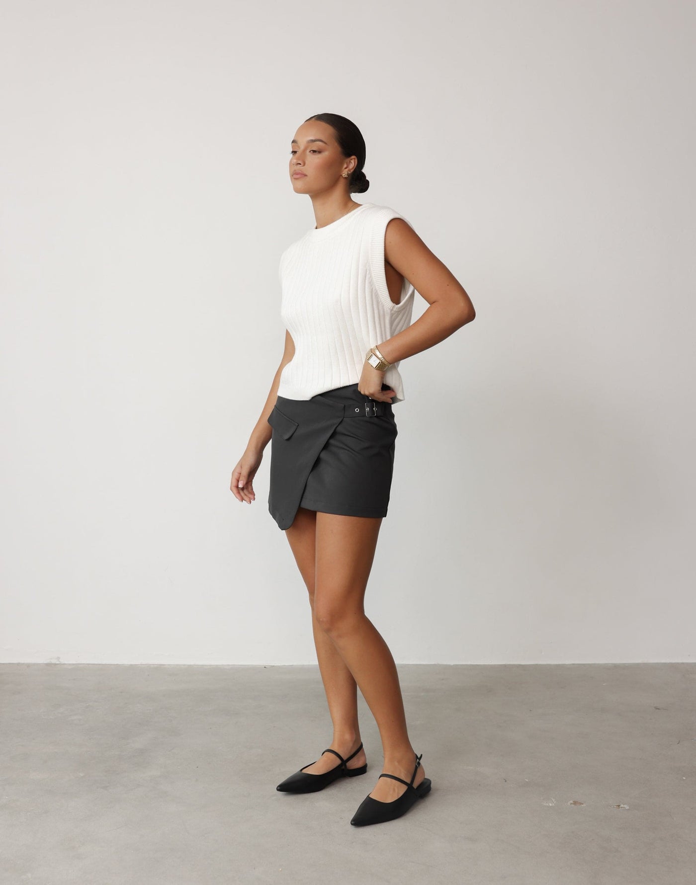 Kamala Mini Skirt (Slate) - Wrap Around Cargo Mini Skirt - Women's Skirt - Charcoal Clothing