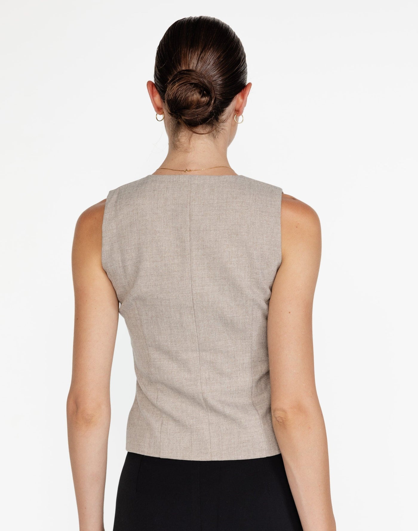 Reagan Vest (Stone) | CHARCOAL Exclusive - V-neckline Longline Button Closure Vest Top - Women's Top - Charcoal Clothing