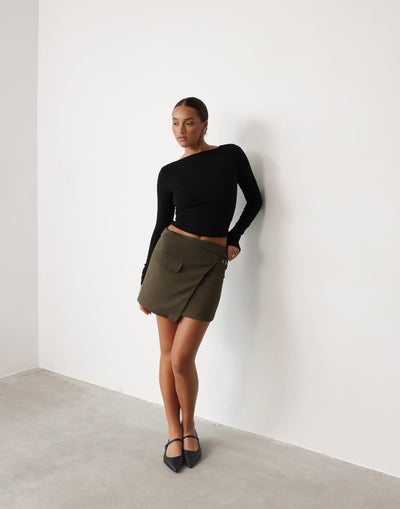 Kamala Mini Skirt (Moss) - Wrap Around Cargo Mini Skirt - Women's Skirt - Charcoal Clothing