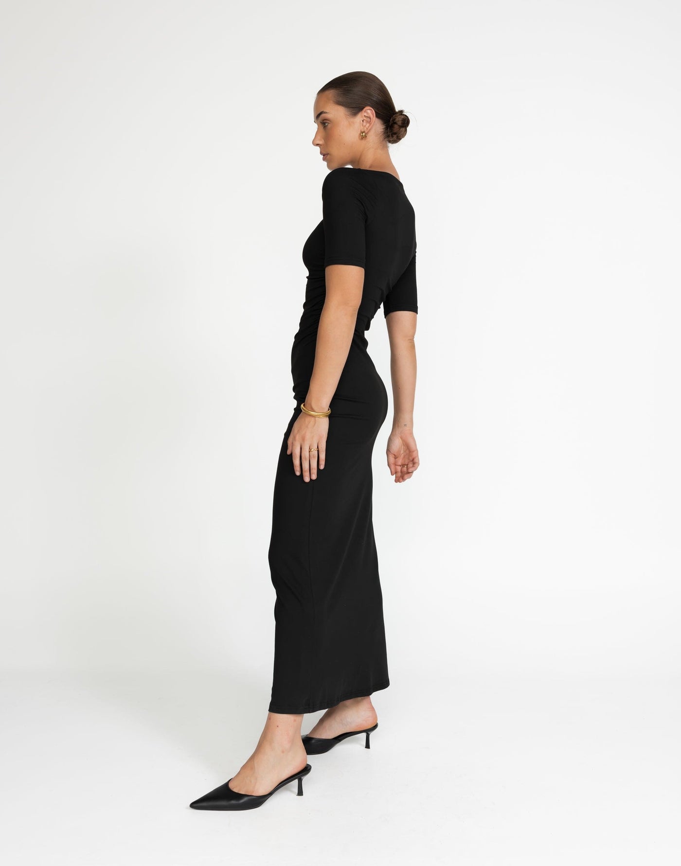 Vilma Maxi Dress (Black) | CHARCOAL Exclusive - Asymmetrical Neckline - Women's Dress - Charcoal Clothing