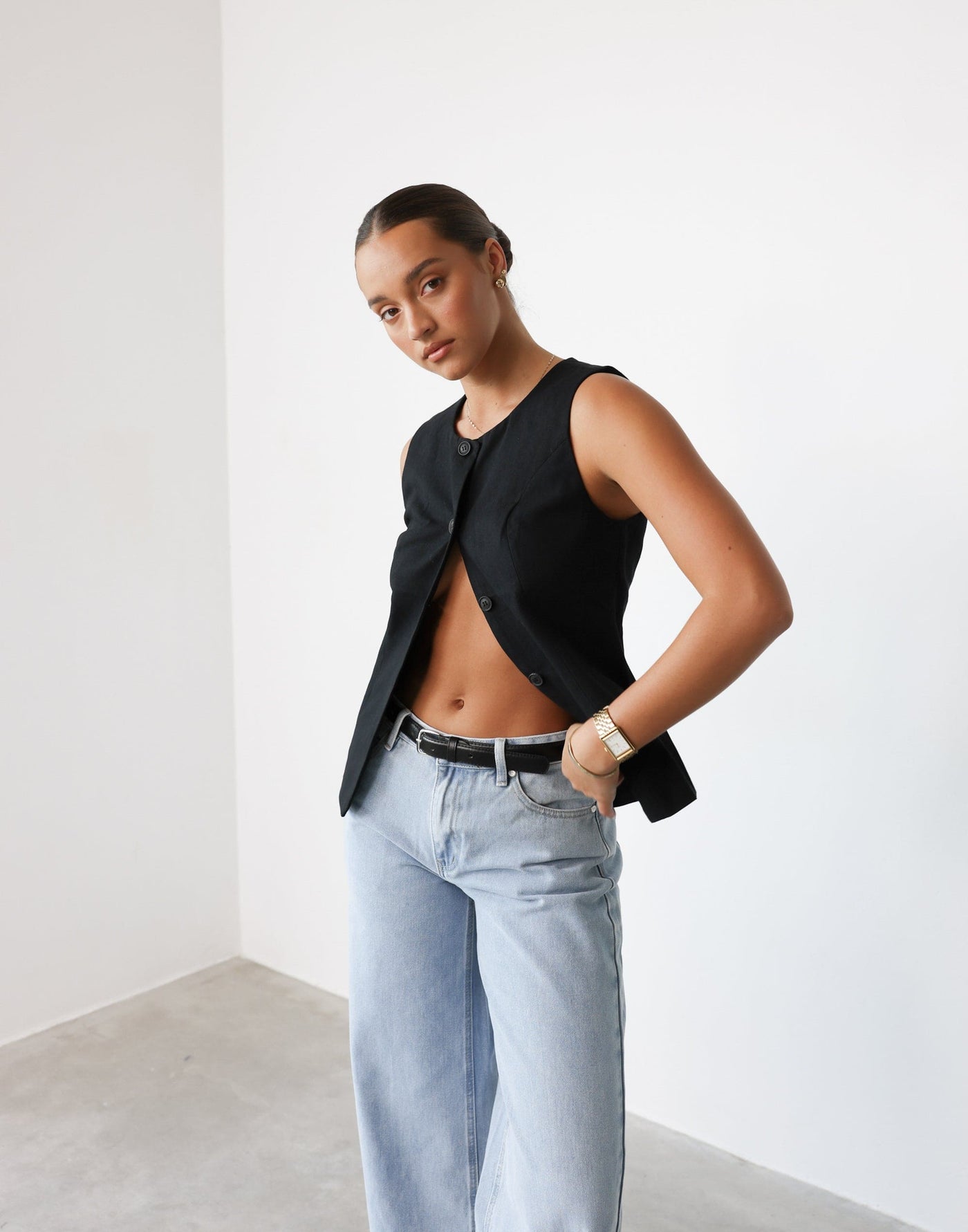 Kristen Vest Top (Black) | CHARCOAL Exclusive - - Women's Top - Charcoal Clothing