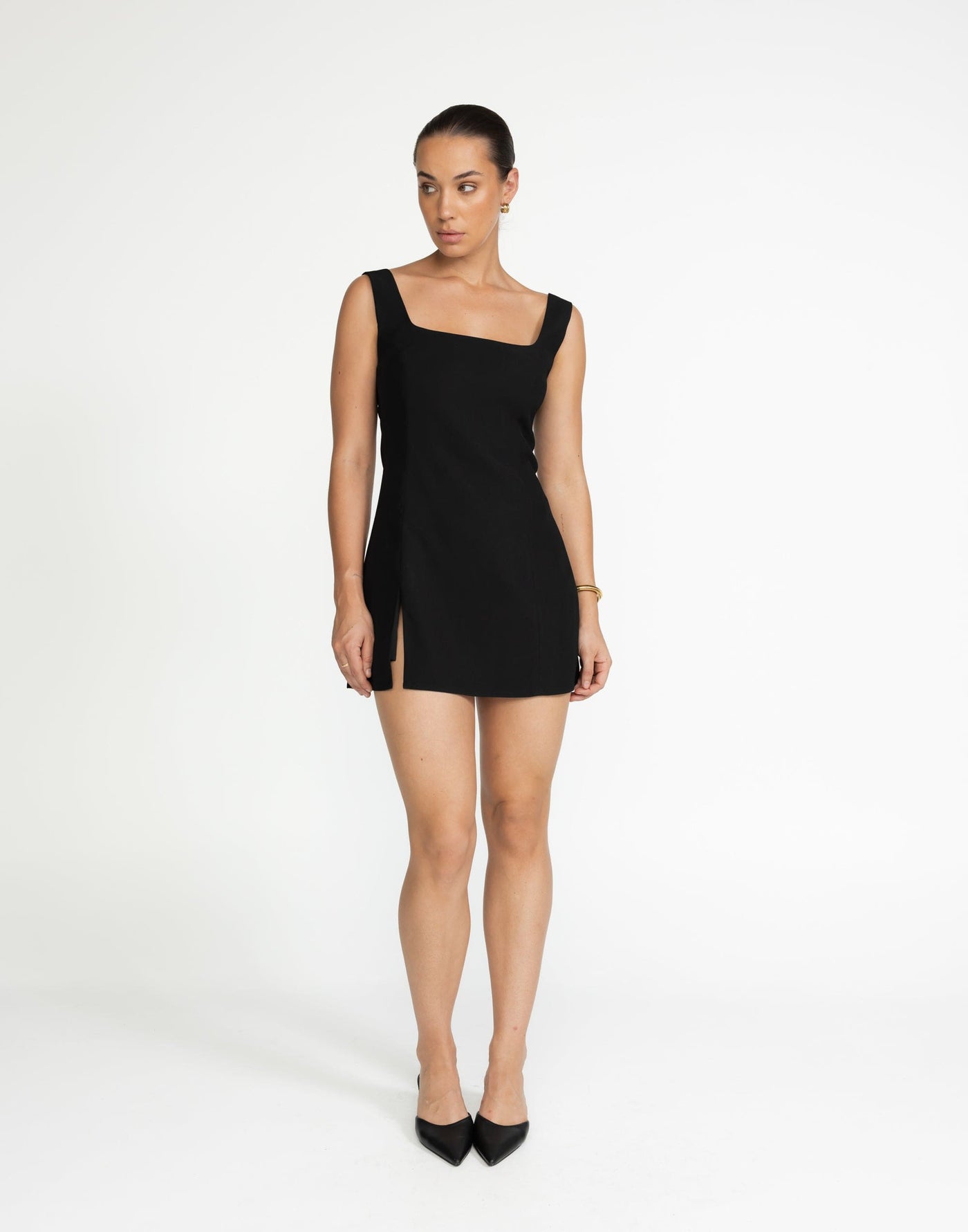 Doris Mini Dress (Black) | CHARCOAL Exclusive - Dart Detailing Black Mini - Women's Dress - Charcoal Clothing