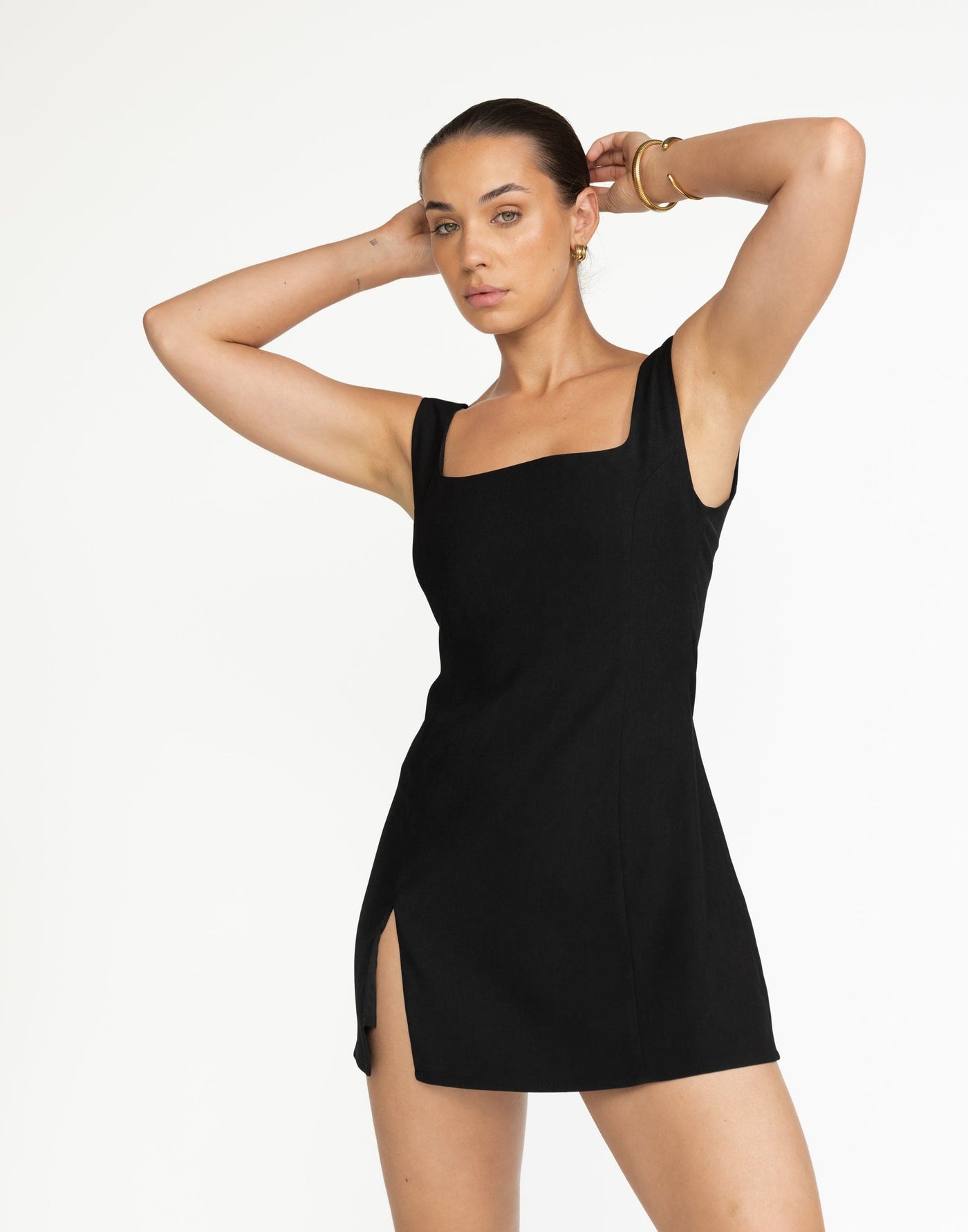 Doris Mini Dress (Black) | CHARCOAL Exclusive - Dart Detailing Black Mini - Women's Dress - Charcoal Clothing