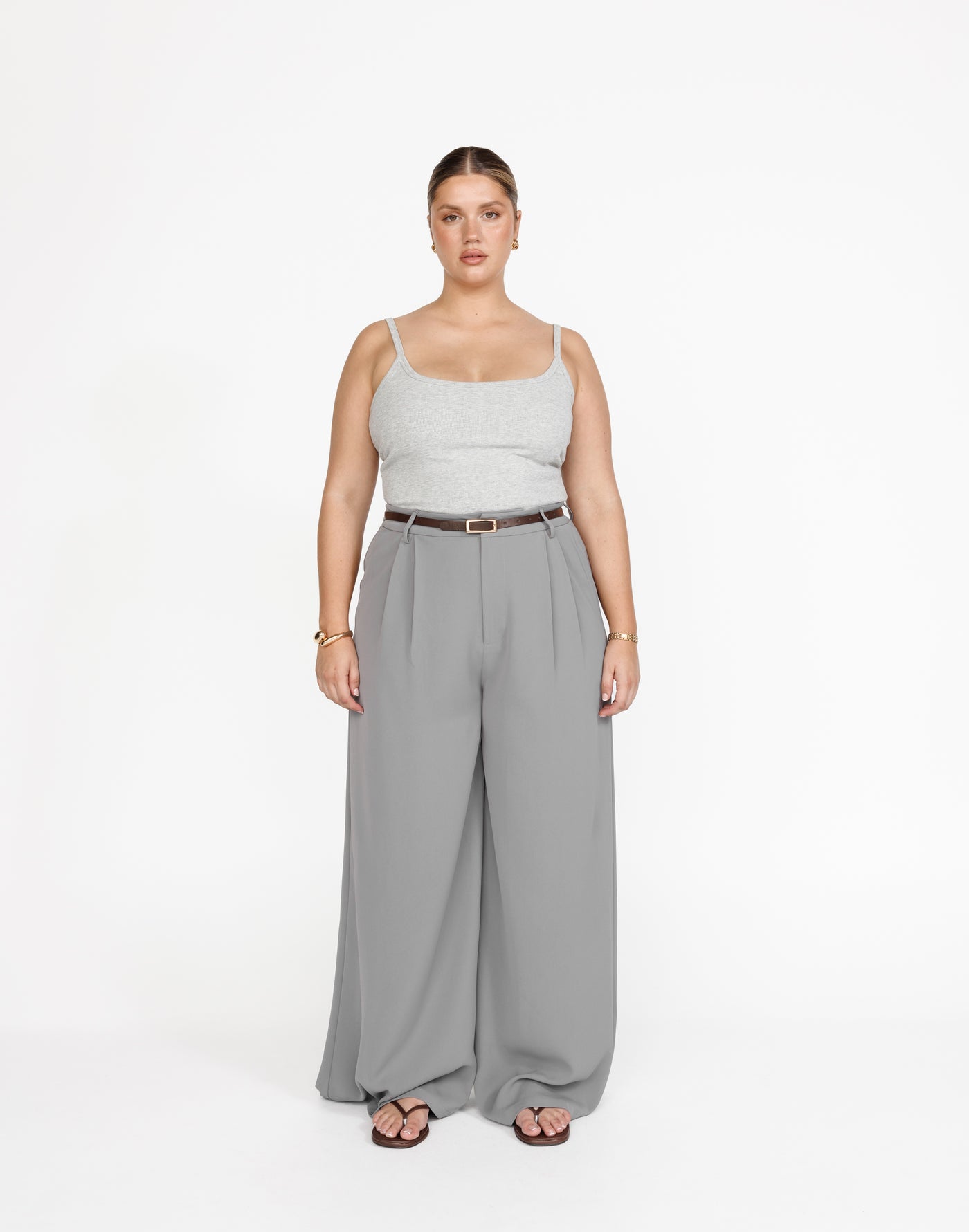 Malina Cami Top (Grey Marle) | CHARCOAL Exclusive - Ribbed Lined Basic Scoop Neck Tank Top - Women's Top - Charcoal Clothing