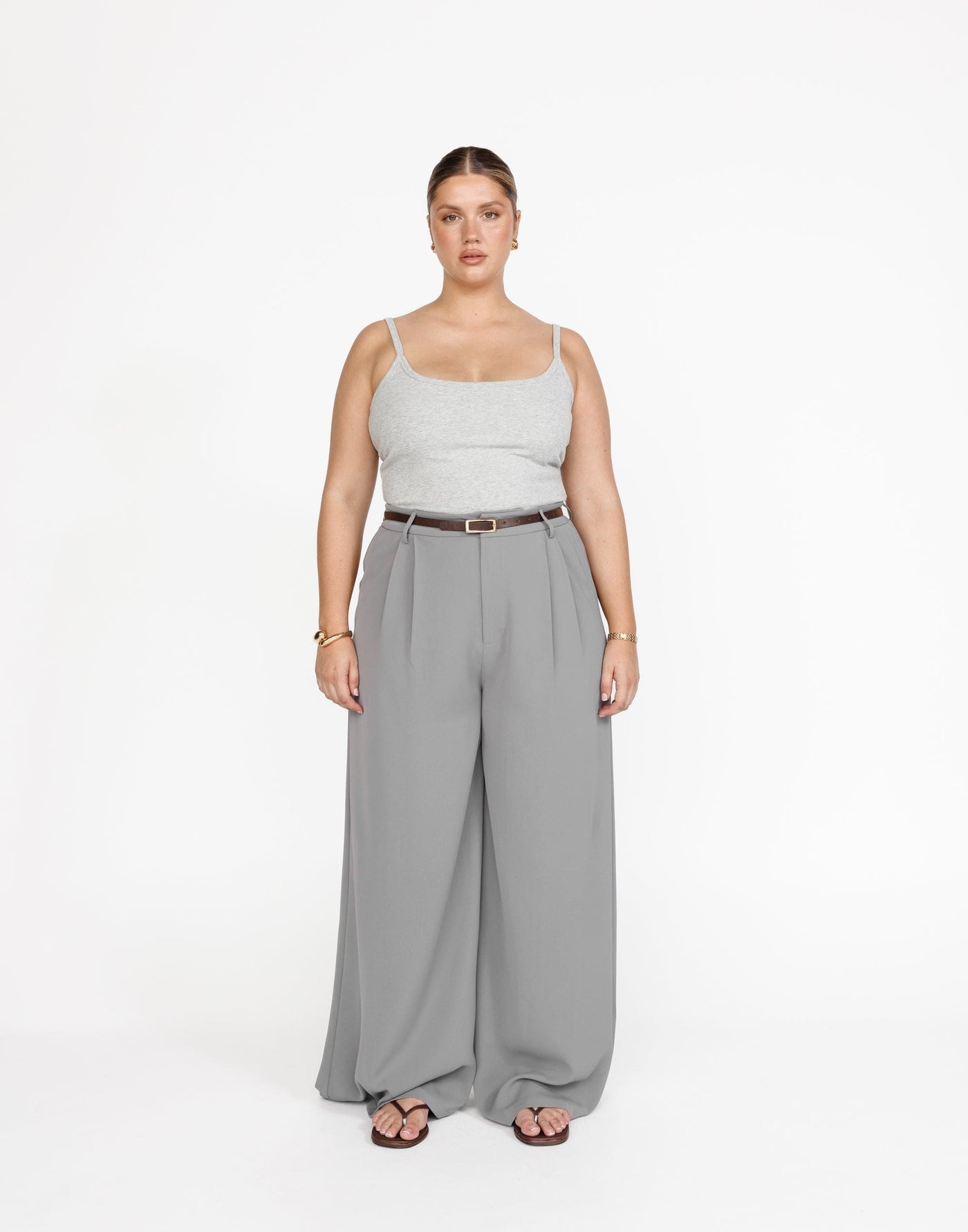 Chicago Pants (Grey) - High Rise Tailored Wide Leg Pants - Women's Pants - Charcoal Clothing