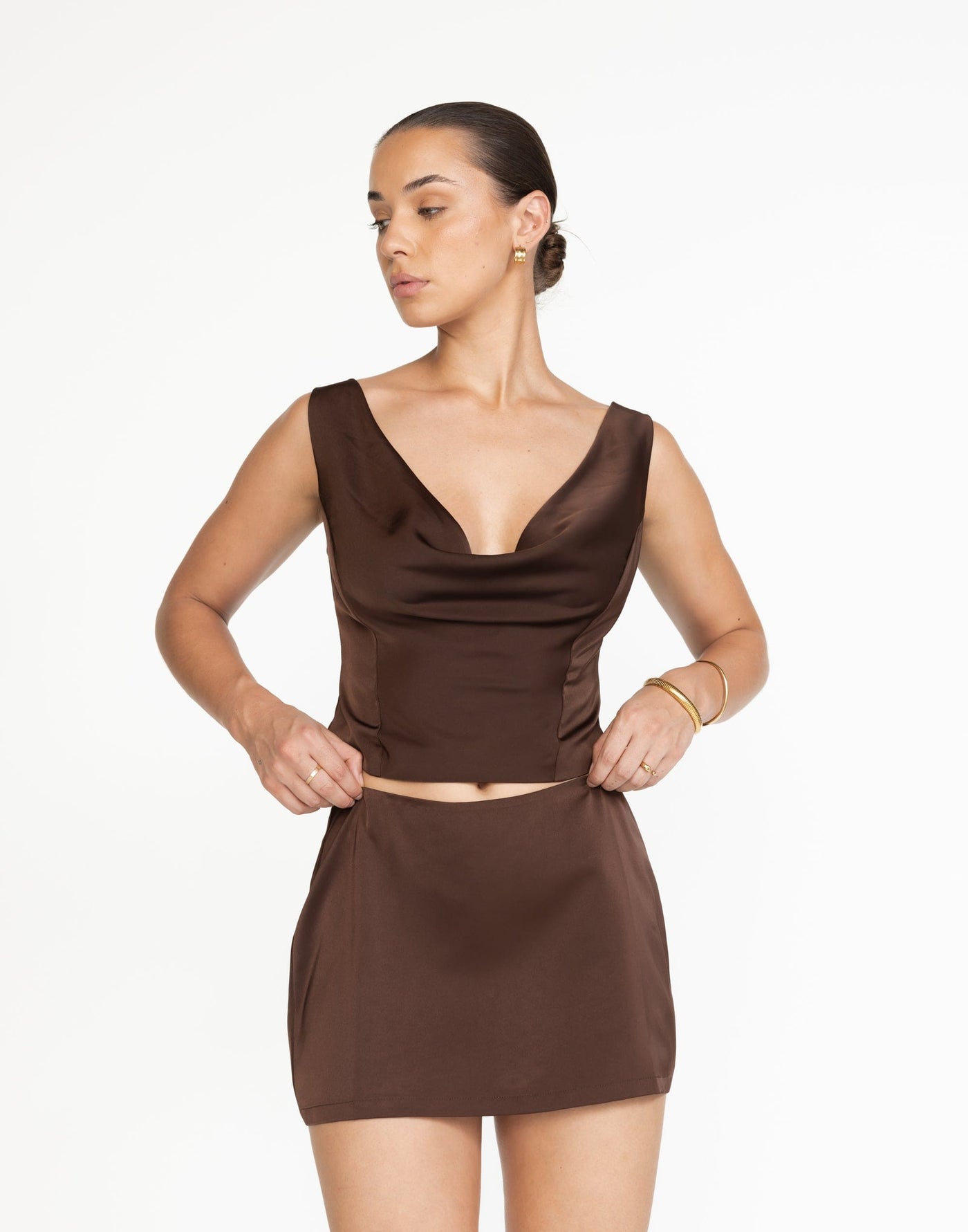 Cascades Mini Skirt (Cocoa) | CHARCOAL Exclusive - Mini Mid-Skirt Brown - Women's Skirt - Charcoal Clothing