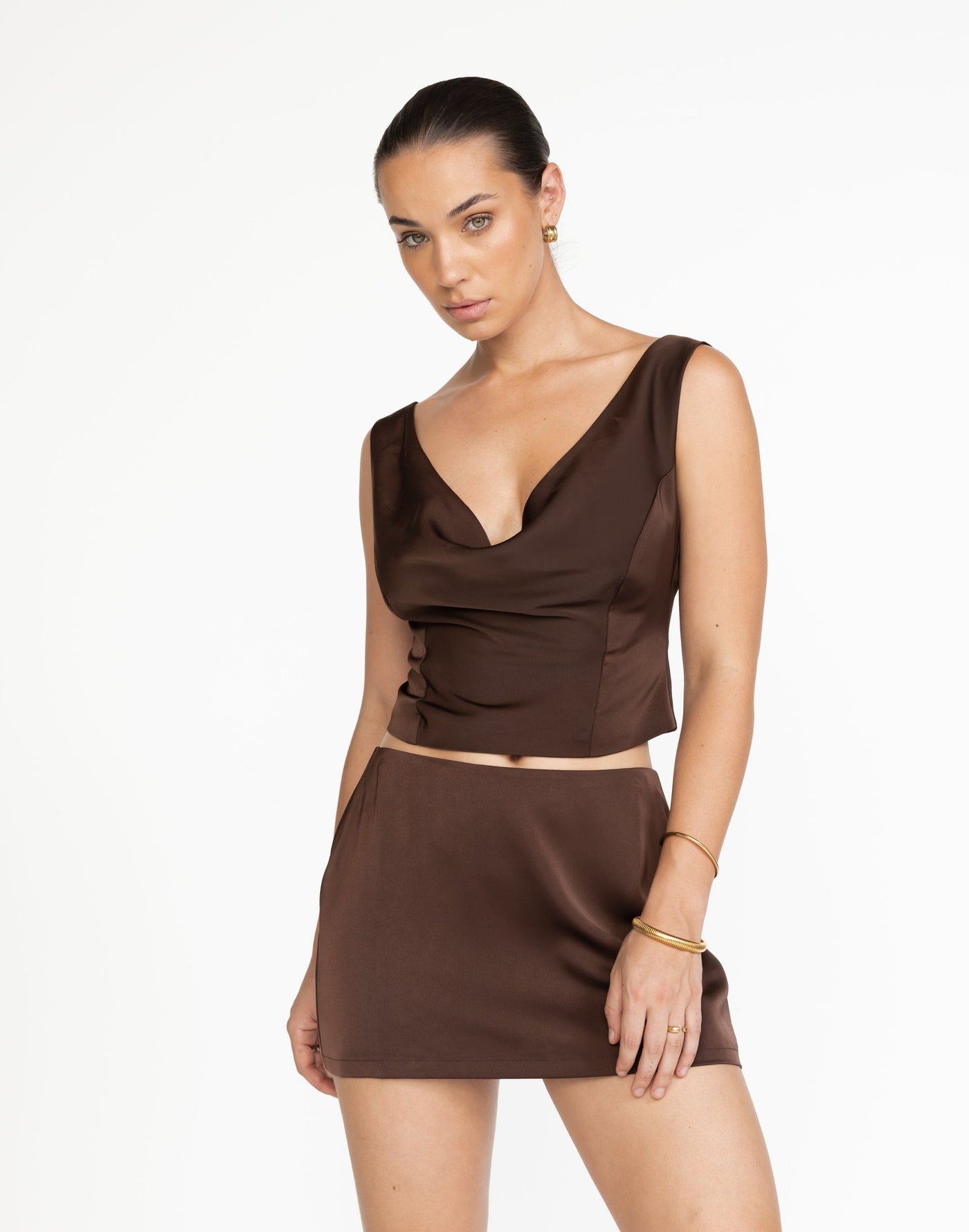 Cascades Mini Skirt (Cocoa) | CHARCOAL Exclusive - Mini Mid-Skirt Brown - Women's Skirt - Charcoal Clothing