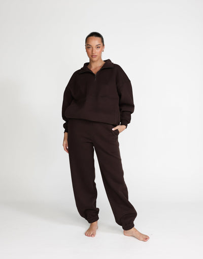 Jamie Tracksuit Pants (Chocolate) | CHARCOAL Exclusive - Cuffed Fleece Lined Sweatpants - Women's Pants - Charcoal Clothing