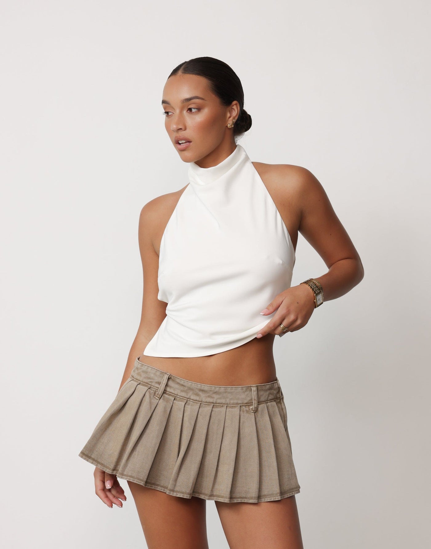 Rider Mini Skort (Stone) - By Lioness - Low Rise Pleated Skort - Women's Skirt - Charcoal Clothing