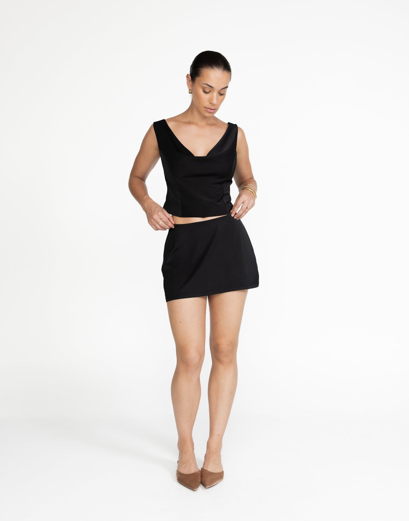 Cascades Mini Skirt (Black) | CHARCOAL Exclusive - Mid Rise Mini Skirt - Women's Skirt - Charcoal Clothing