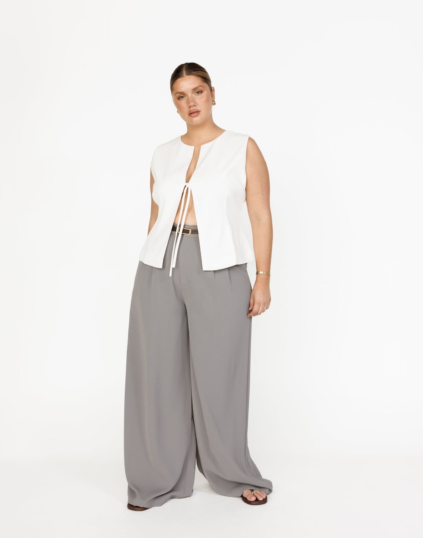 Chicago Pants (Grey) - High Rise Tailored Wide Leg Pants - Women's Pants - Charcoal Clothing