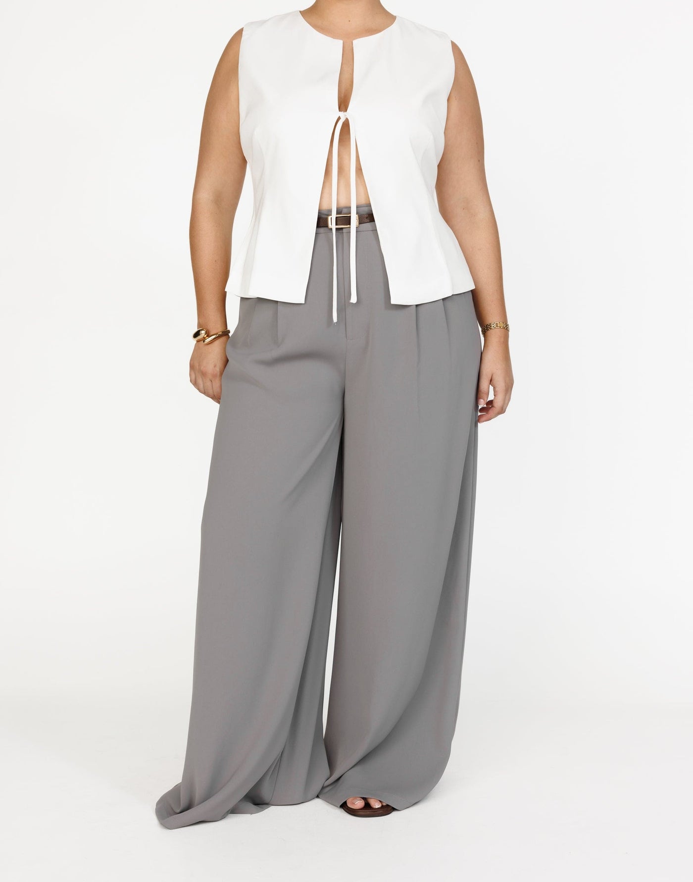 Chicago Pants (Grey) - High Rise Tailored Wide Leg Pants - Women's Pants - Charcoal Clothing