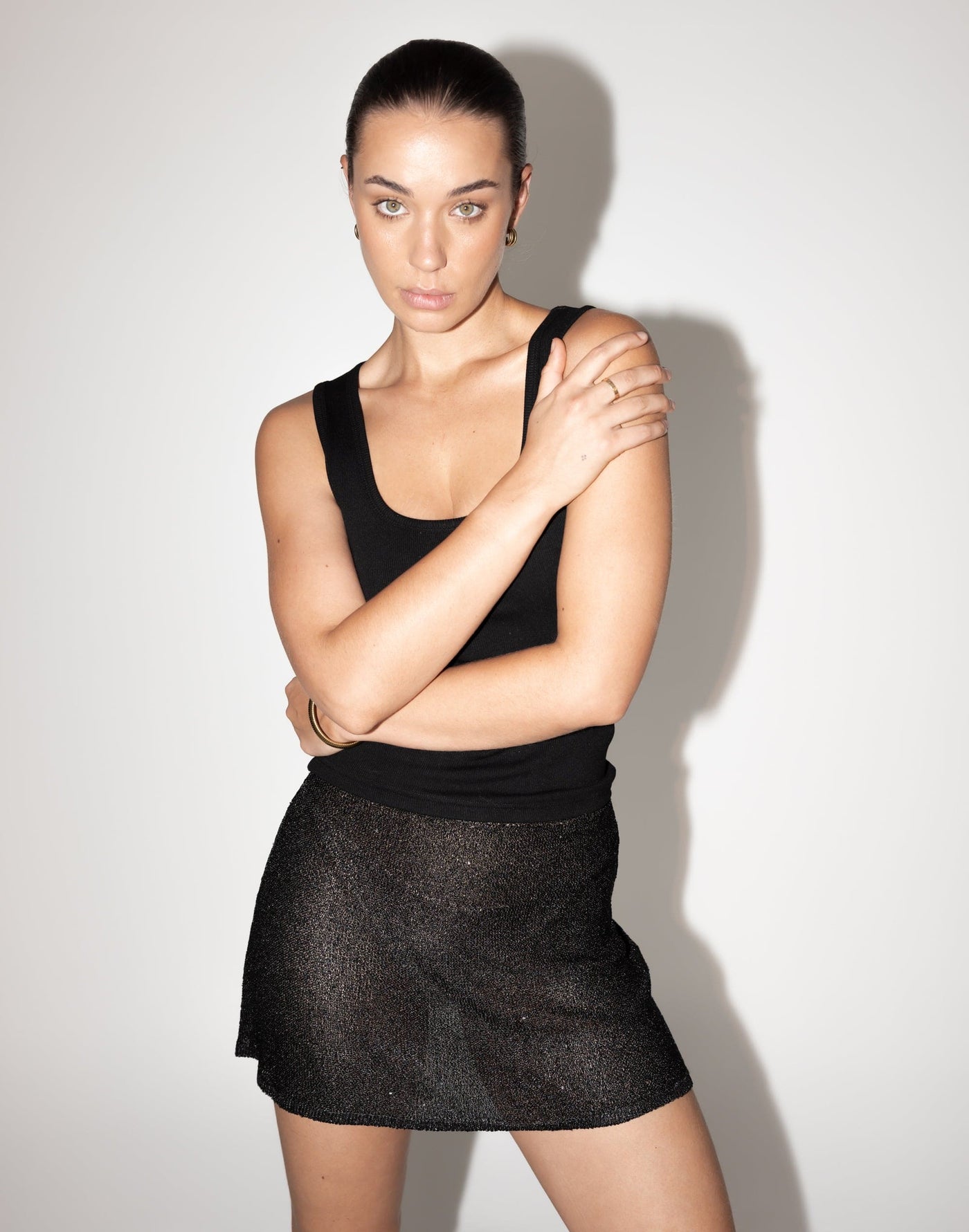 Bebe Knit Mini Skirt (Black) | CHARCOAL Exclusive - Black Mini Sequin Skirt - Women's Skirt - Charcoal Clothing