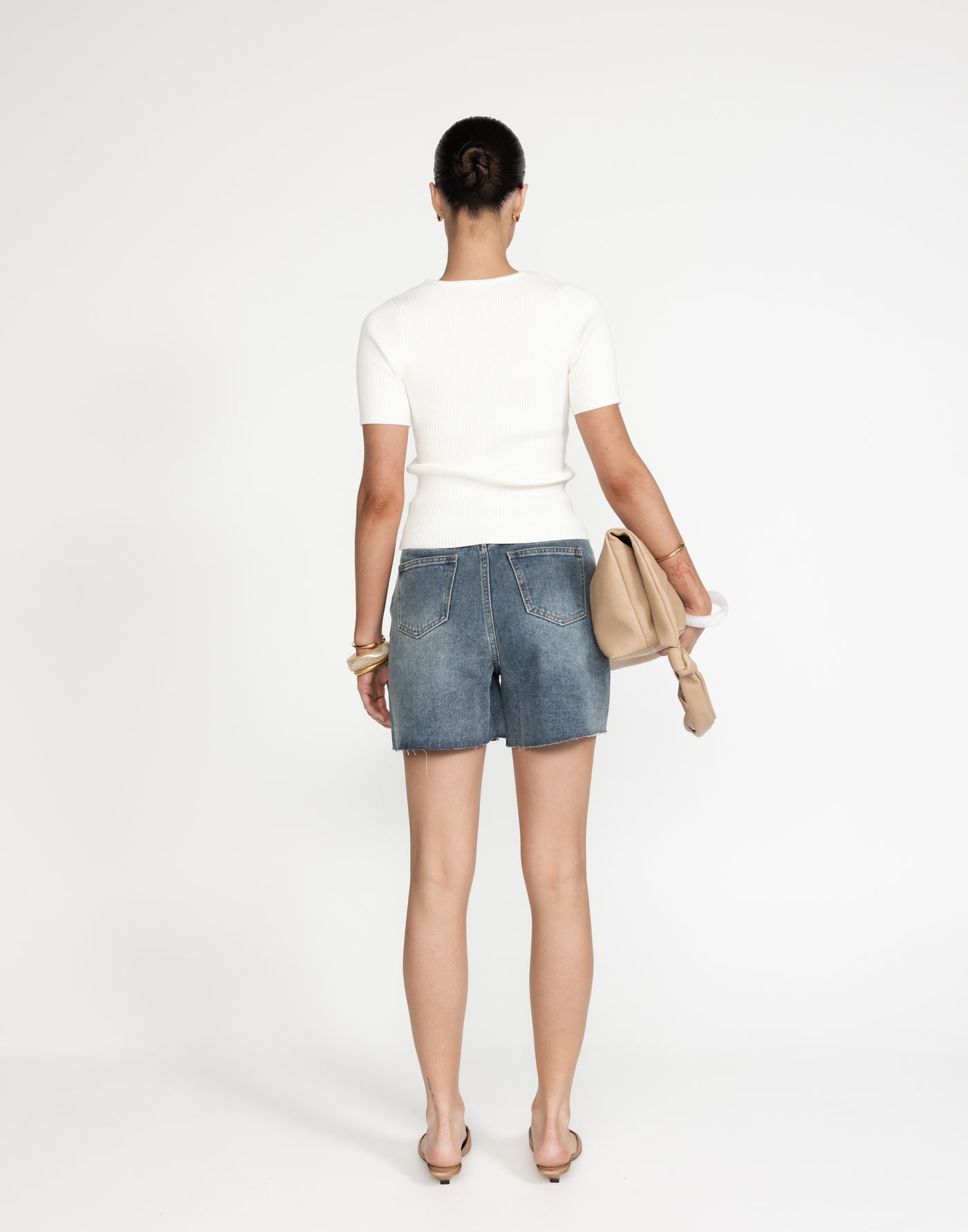 Jordan Denim Shorts (Faded) | CHARCOAL Exclusive - Wide Leg Button Closure Short - Women's Shorts - Charcoal Clothing