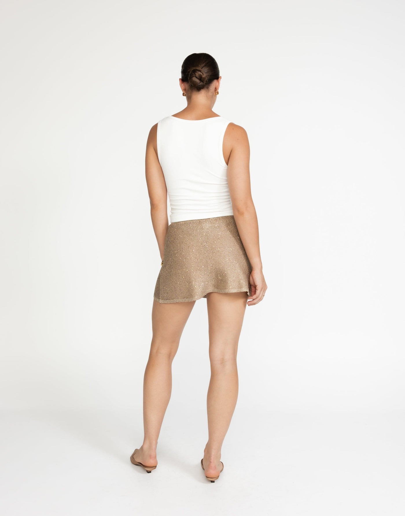 Bebe Knit Mini Skirt (Nude) | CHARCOAL Exclusive - Nude Sequin Mini Skirt - Women's Skirt - Charcoal Clothing