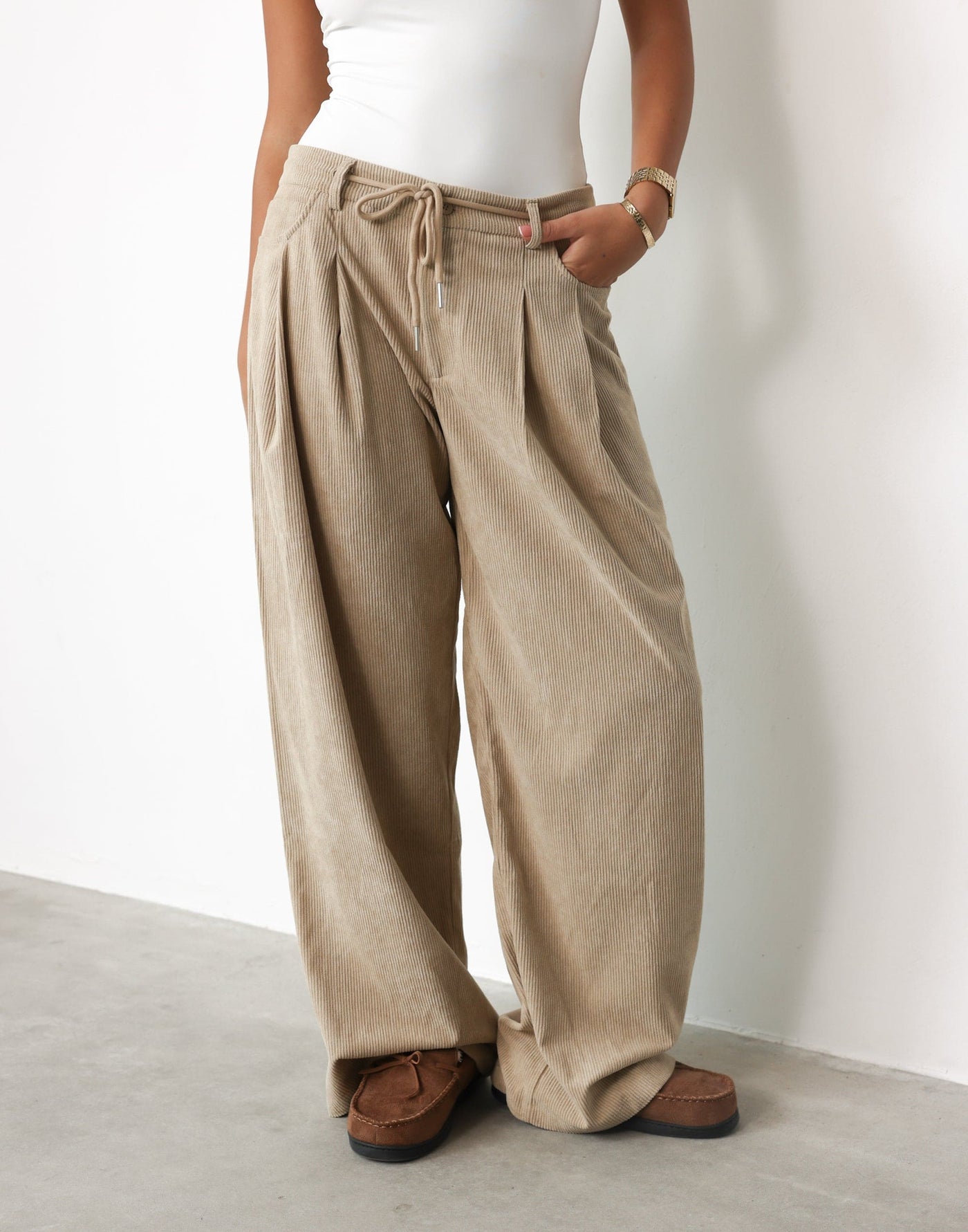 Slouched Tie Up Pant (Latte) - By Lioness - - Women's Pants - Charcoal Clothing