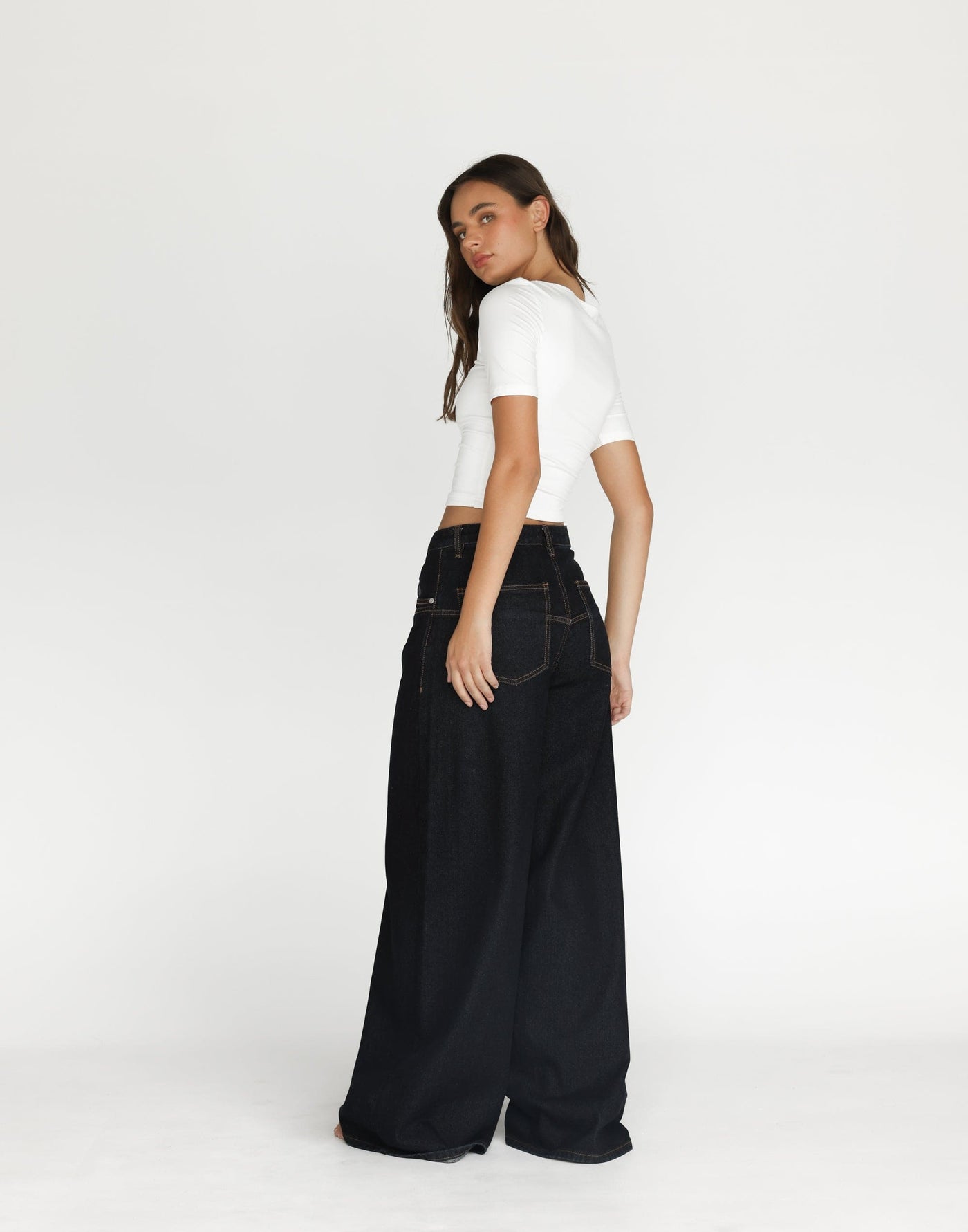 Aydin Jeans (Midnight) | CHARCOAL Exclusive - Wide Leg Front Panel Detail Jeans - Women's Pants - Charcoal Clothing