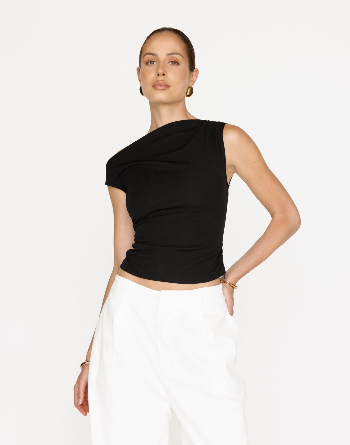 Laura Top (Black) | CHARCOAL Exclusive - Asymmetrical Neckline and Back Top - Women's Top - Charcoal Clothing