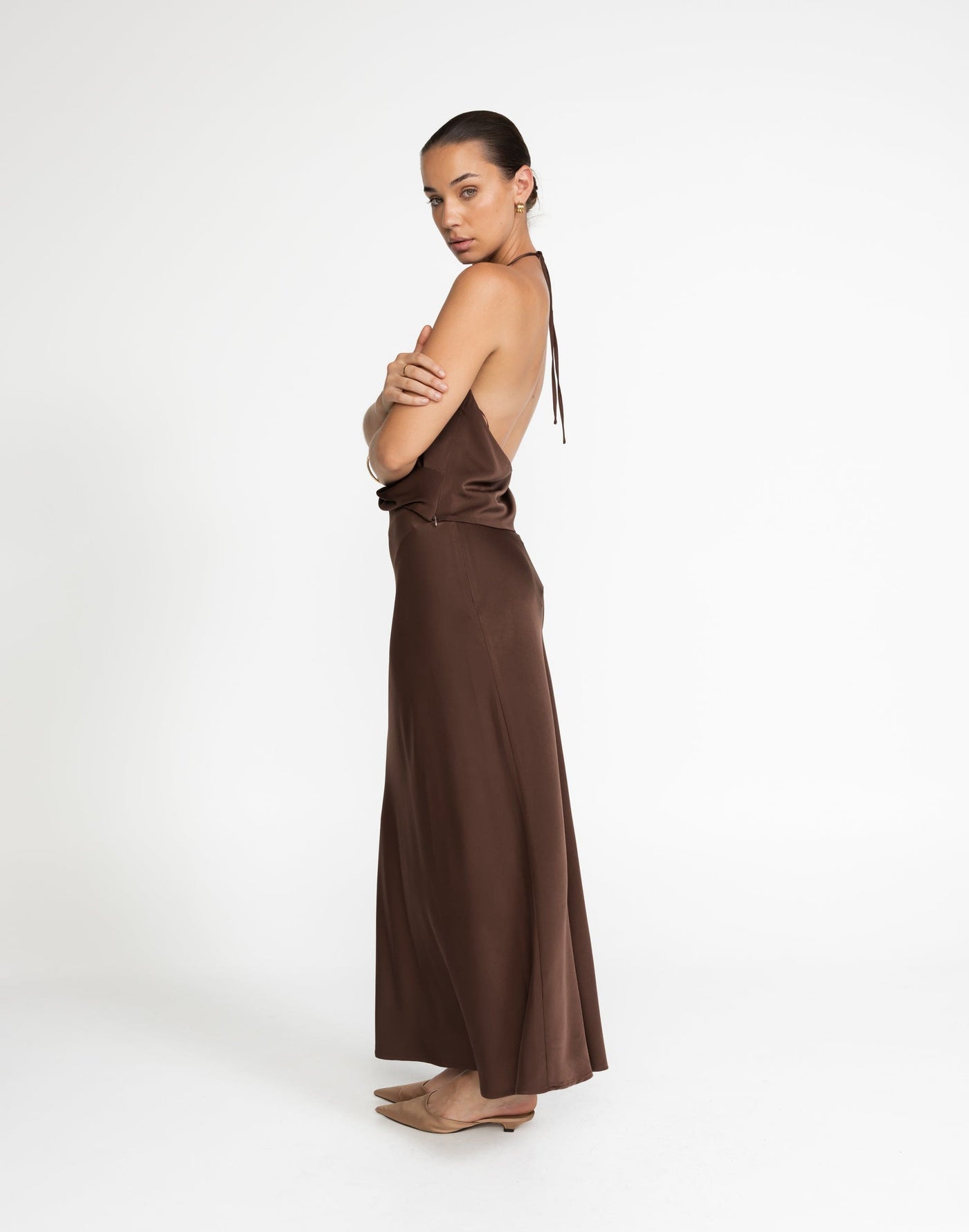 Cabaret Maxi Skirt (Cocoa) | CHARCOAL Exclusive - Low Rise Brown Maxi Skirt - Women's Skirt - Charcoal Clothing