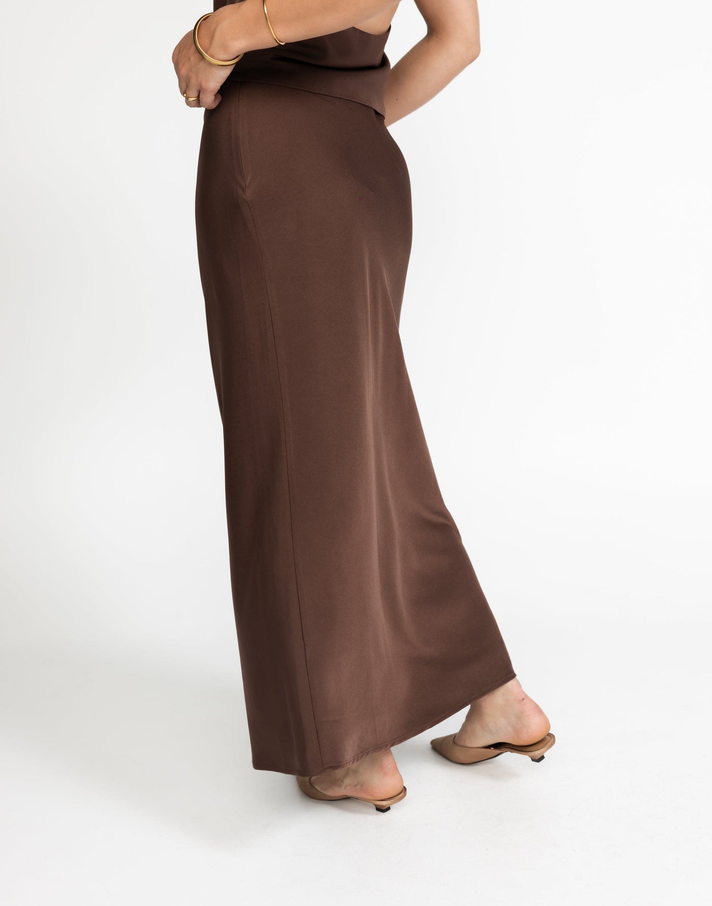 Cabaret Maxi Skirt (Cocoa) | CHARCOAL Exclusive - Low Rise Brown Maxi Skirt - Women's Skirt - Charcoal Clothing