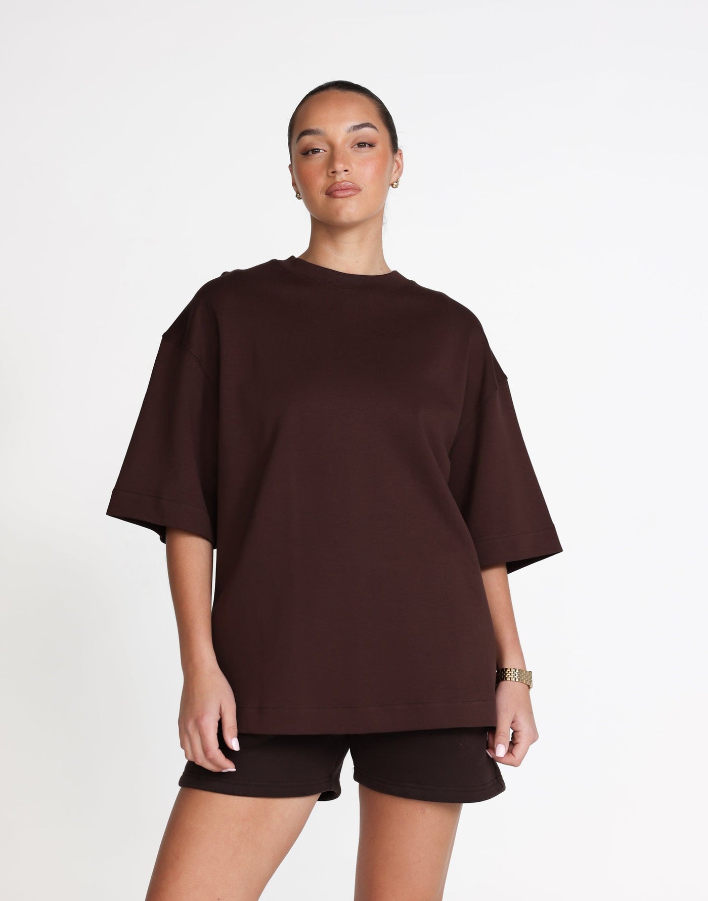 Theo T-Shirt (Chocolate) | CHARCOAL Exclusive - Relaxed Fit Crew Neck Tee - Women's Top - Charcoal Clothing