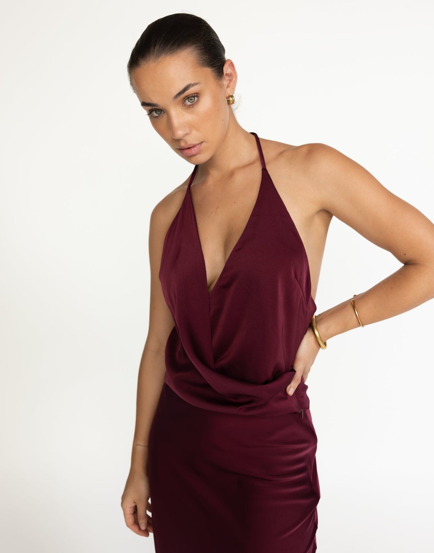 Cabaret Top (Plum) | CHARCOAL Exclusive - Halter Red Top - Women's Top - Charcoal Clothing