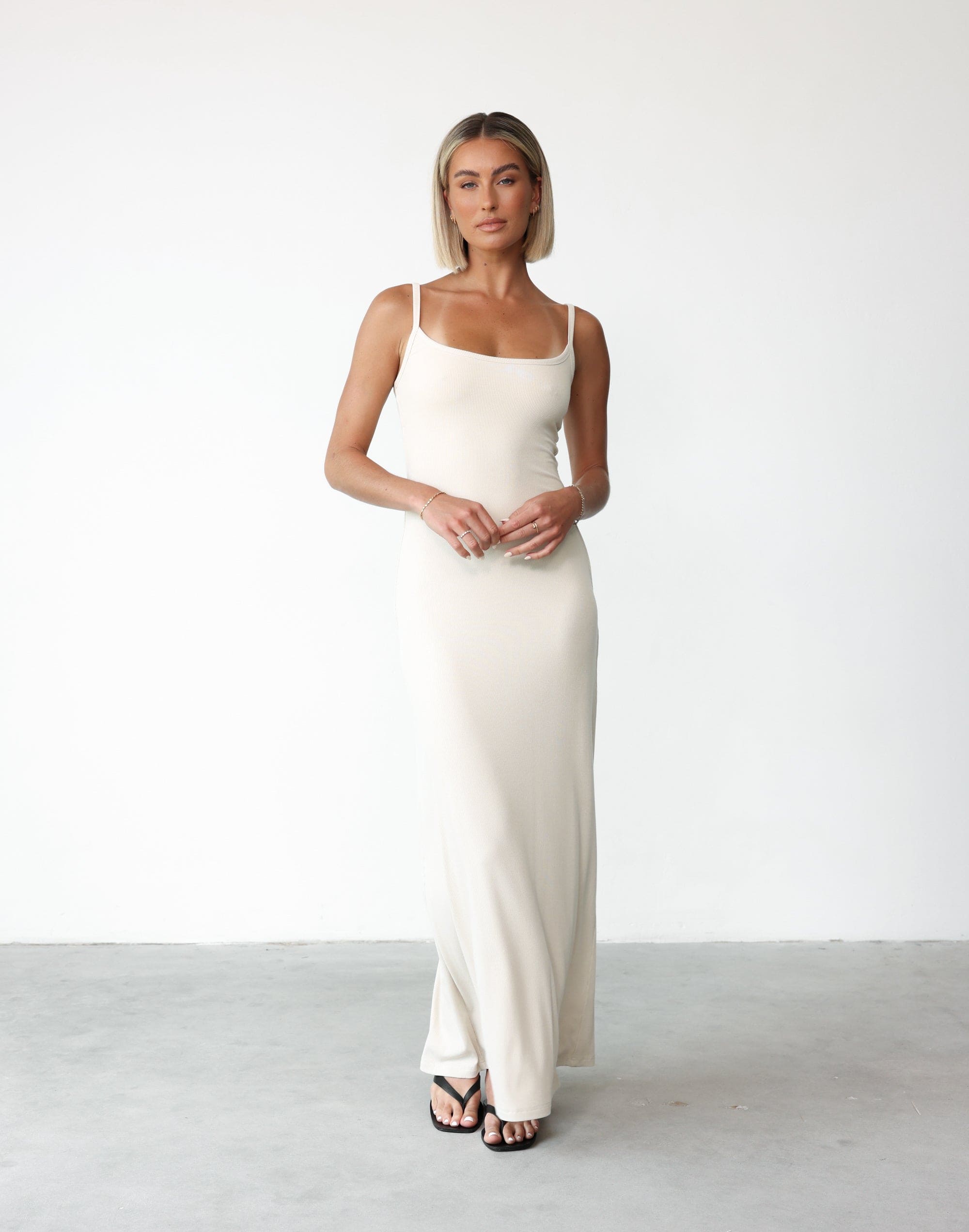 Helia Maxi Dress (Oat) | Charcoal Clothing Exclusive - Ribbed Lined ...