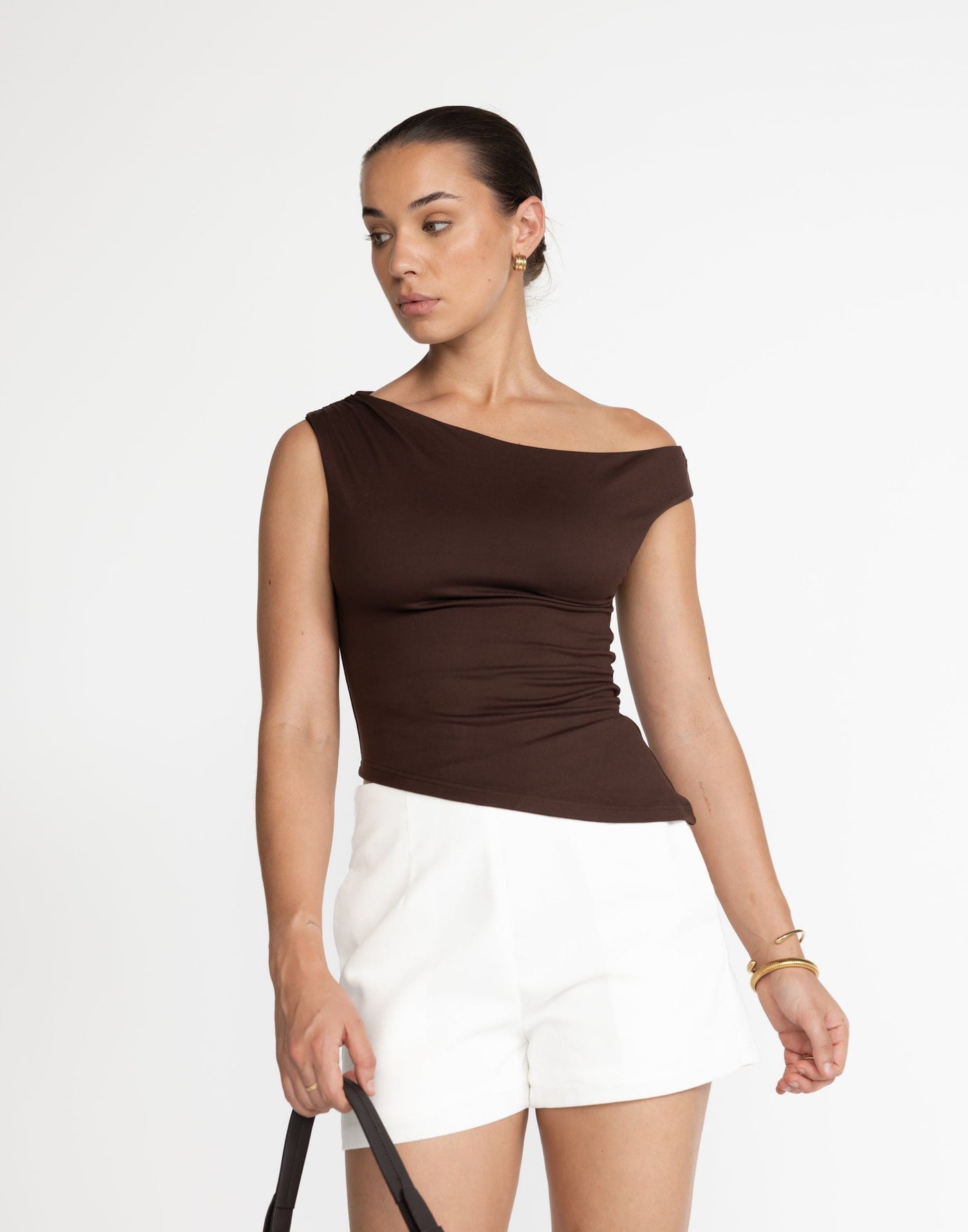 Lulu Top (Cocoa) | CHARCOAL Exclusive - Bodycon Off- Shoulder Top - Women's Top - Charcoal Clothing