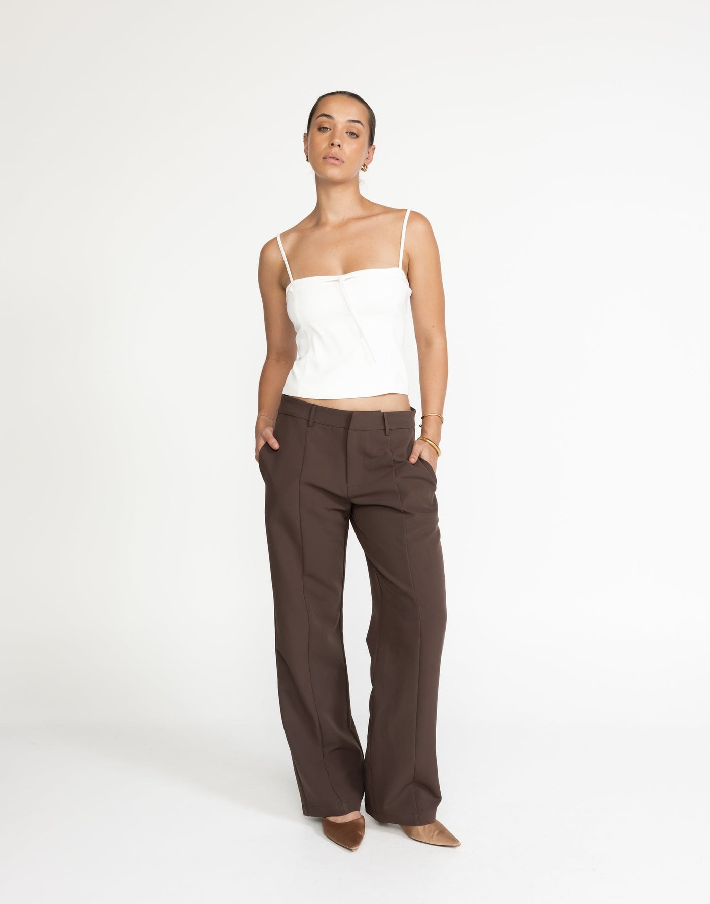 Crawford Pants (Chocolate) | CHARCOAL Exclusive - Low Rise Brown Pant - Women's Pants - Charcoal Clothing