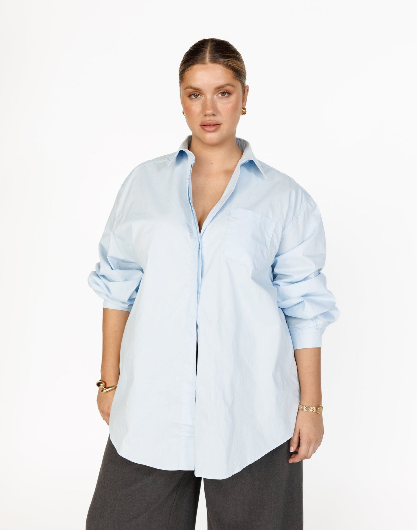 Franco Shirt (Sky) - Oversized Dress Shirt - Women's Shirt - Charcoal Clothing