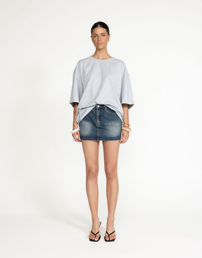 Riri Denim Mini Skirt (Faded Mid Wash) | CHARCOAL Exclusive - Mid Rise Basic Mini Skirt - Women's Skirt - Charcoal Clothing