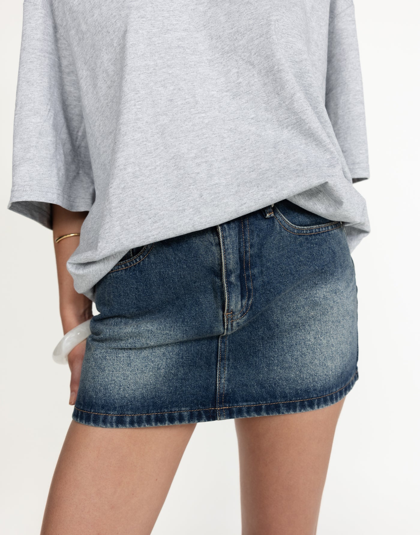 Riri Denim Mini Skirt (Faded Mid Wash) | CHARCOAL Exclusive - Mid Rise Basic Mini Skirt - Women's Skirt - Charcoal Clothing