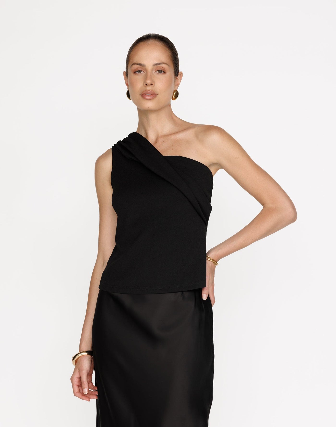 Emily Top (Black) | CHARCOAL Exclusive - One Shoulder Bodycon Top - Women's Top - Charcoal Clothing