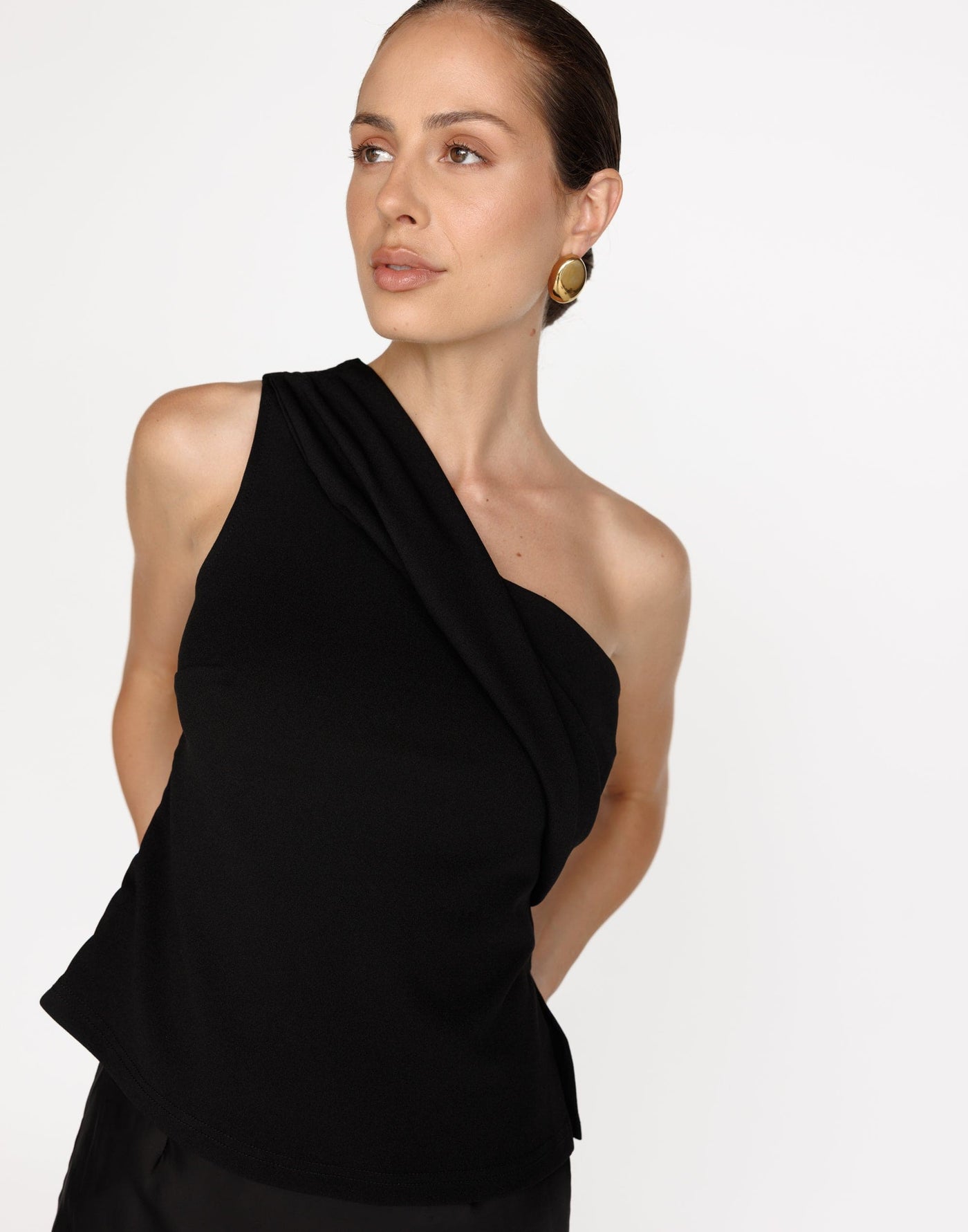 Emily Top (Black) | CHARCOAL Exclusive - One Shoulder Bodycon Top - Women's Top - Charcoal Clothing