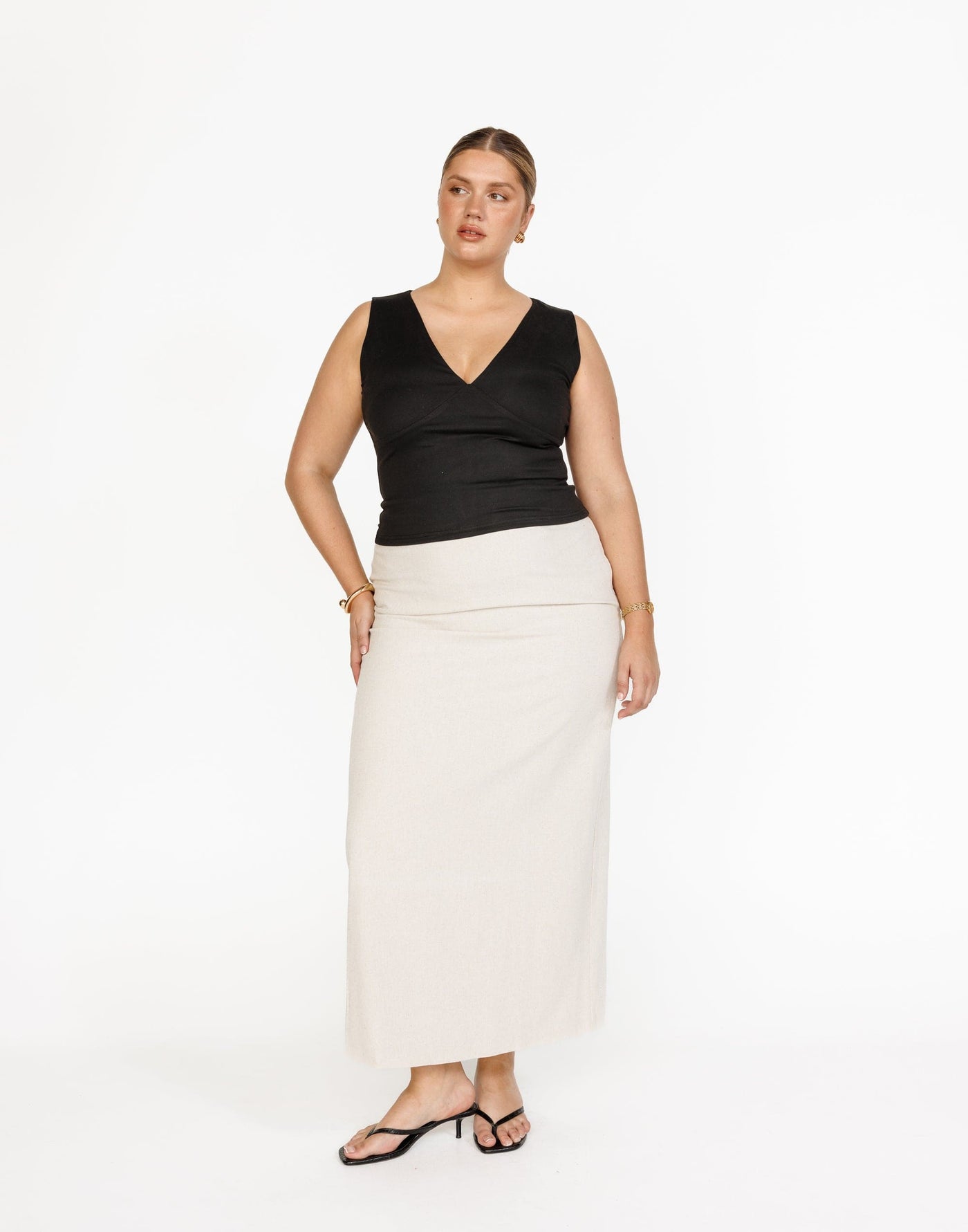 Como Linen Maxi Skirt (Oat) - High Waisted Linen Maxi Skirt - Women's Skirt - Charcoal Clothing