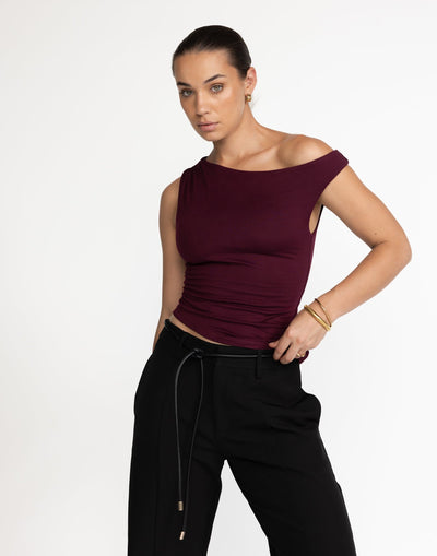 Lulu Top (Plum) | CHARCOAL Exclusive - Bodycon Off-Shoulder Top - Women's Top - Charcoal Clothing