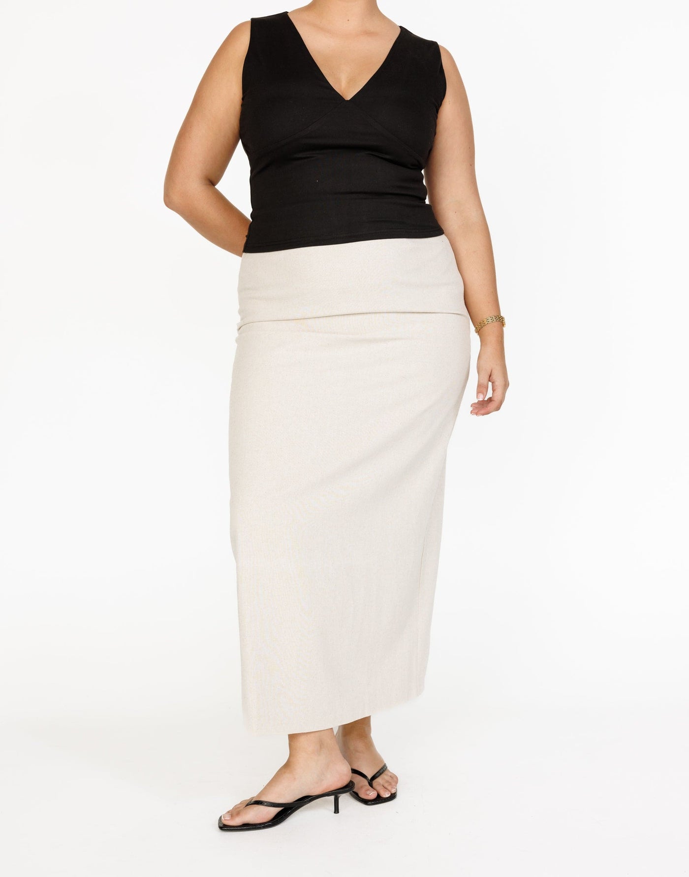 Como Linen Maxi Skirt (Oat) - High Waisted Linen Maxi Skirt - Women's Skirt - Charcoal Clothing