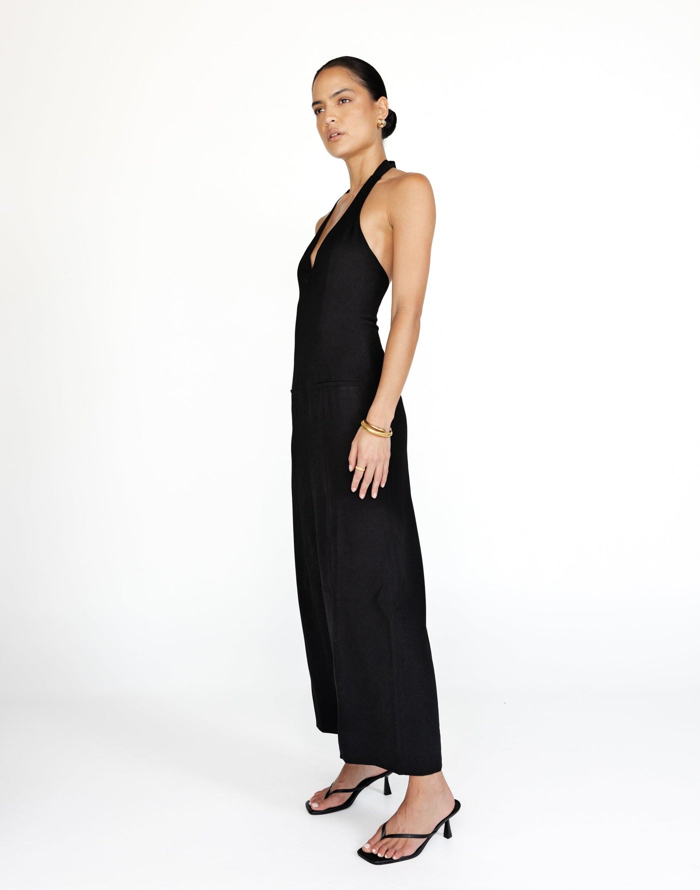 Kit Maxi Dress (Black) | CHARCOAL Exclusive - Halter Neck V-Neckline Suiting Maxi Dress - Women's Dress - Charcoal Clothing