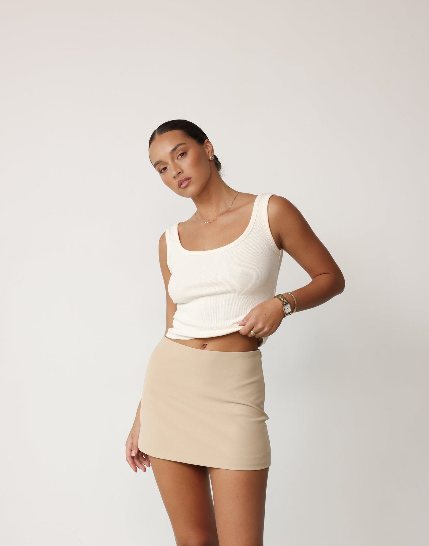 Valeria Mini Skirt (Camel) | CHARCOAL Exclusive - Simple Basic Tailored ...