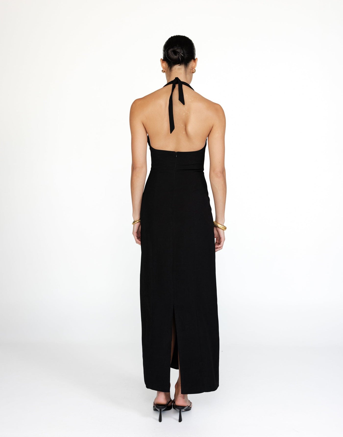 Kit Maxi Dress (Black) | CHARCOAL Exclusive - Halter Neck V-Neckline Suiting Maxi Dress - Women's Dress - Charcoal Clothing