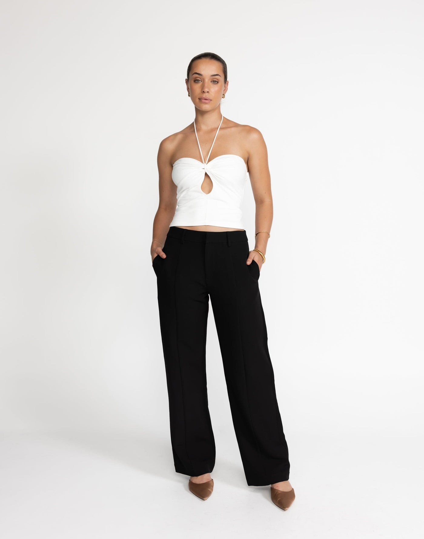 Coco Top (White) | CHARCOAL Exclusive - Halter Top, Twisted Knot Detailing - Women's Top - Charcoal Clothing