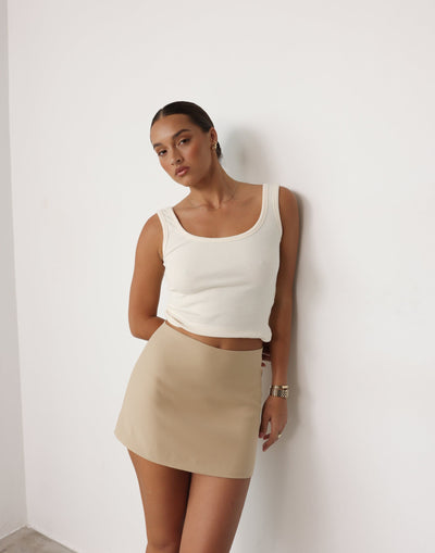 Valeria Mini Skirt (Camel) | CHARCOAL Exclusive - Simple Basic Tailored Mini Skirt - Women's Skirt - Charcoal Clothing