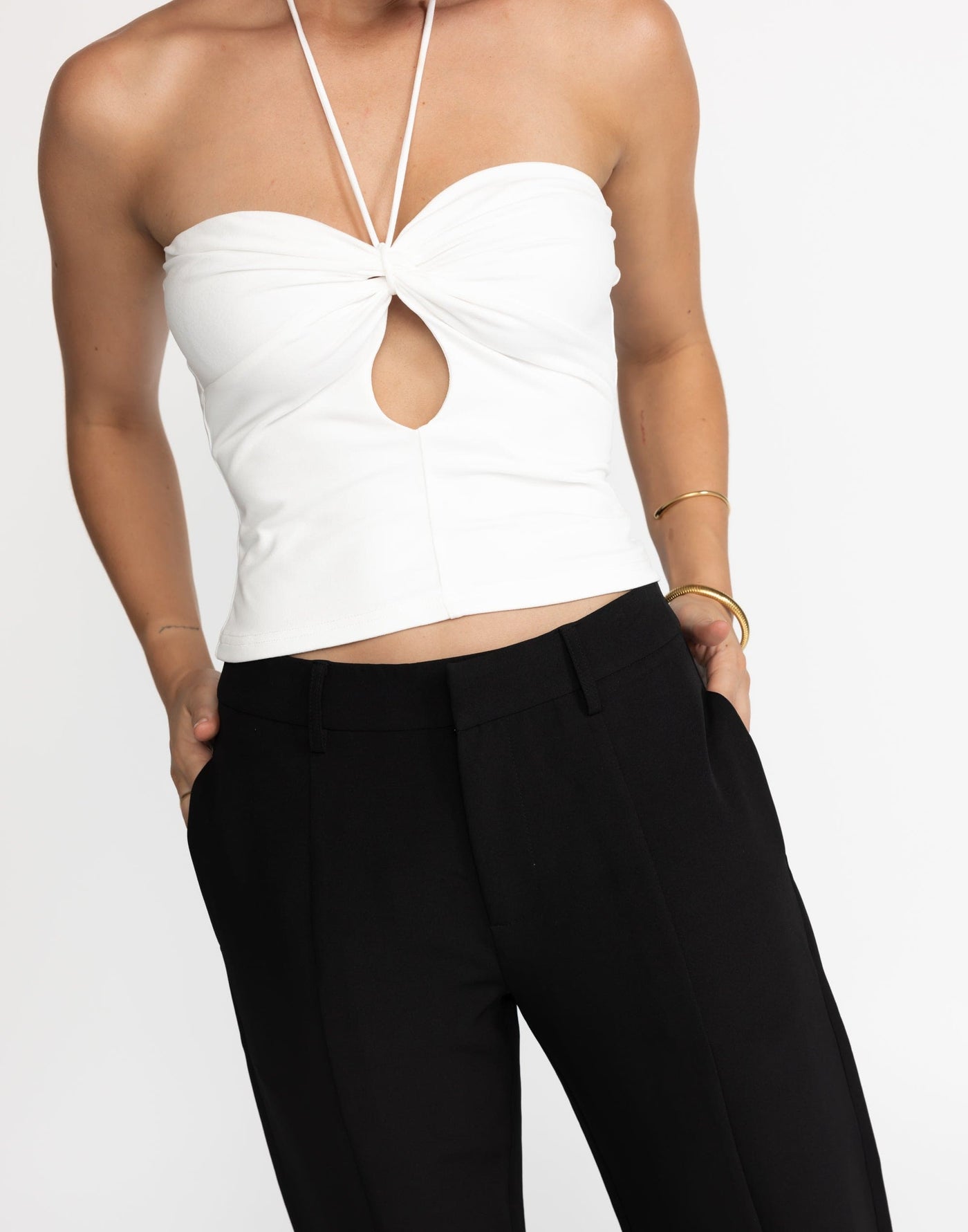 Coco Top (White) | CHARCOAL Exclusive - Halter Top, Twisted Knot Detailing - Women's Top - Charcoal Clothing