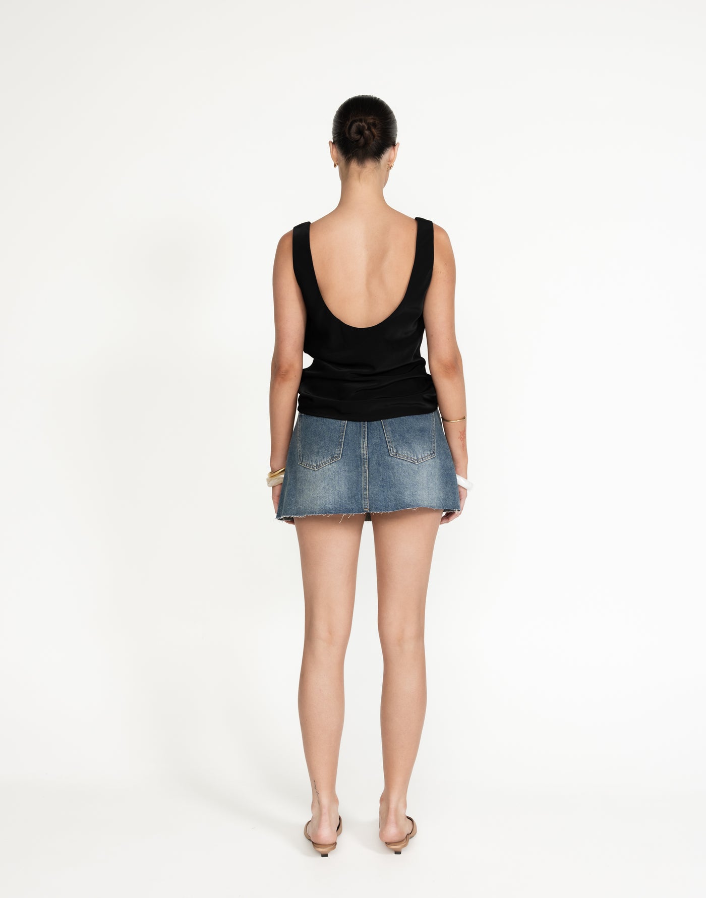 Asher Denim Mini Skirt (Faded Mid Wash) | CHARCOAL Exclusive - High Waisted Frayed Hem Mini Skirt - Women's Skirt - Charcoal Clothing