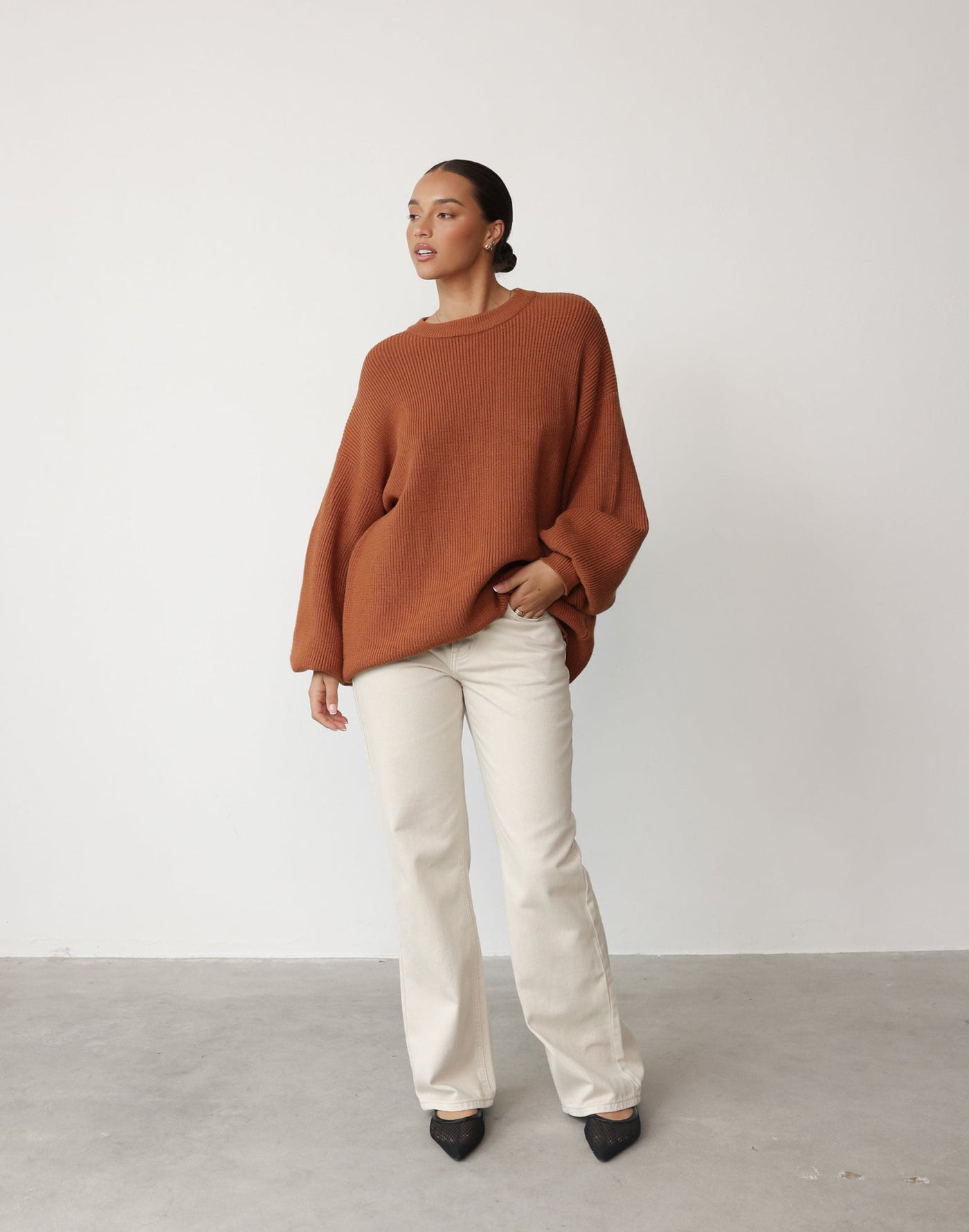 Cody Oversized Jumper (Cinnamon) | CHARCOAL Exclusive - Oversized Crew Neck Knit - Women's Top - Charcoal Clothing