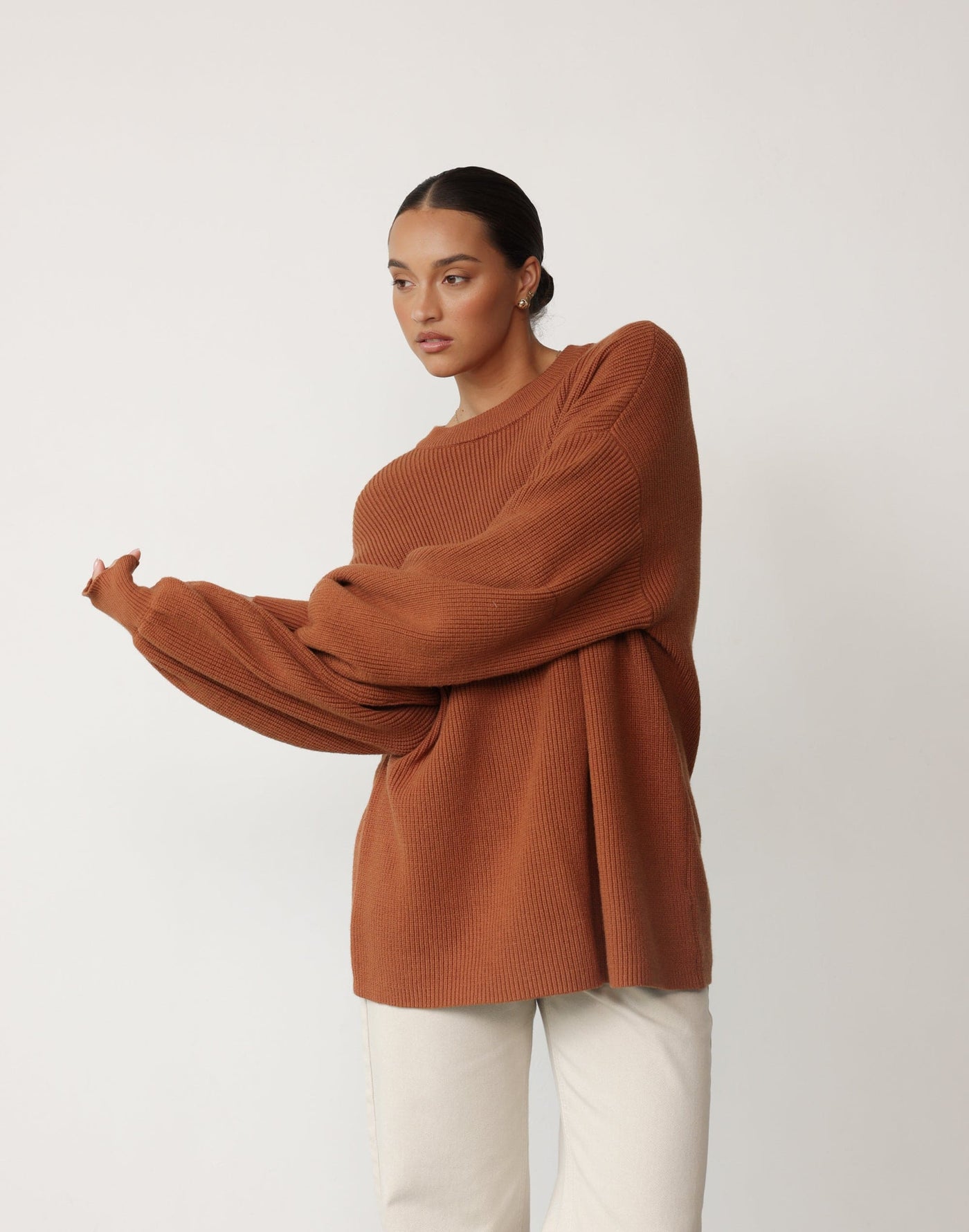 Cody Oversized Jumper (Cinnamon) | CHARCOAL Exclusive - Oversized Crew Neck Knit - Women's Top - Charcoal Clothing