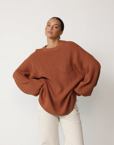 Cody Oversized Jumper (Cinnamon) | CHARCOAL Exclusive - Oversized Crew Neck Knit - Women's Top - Charcoal Clothing