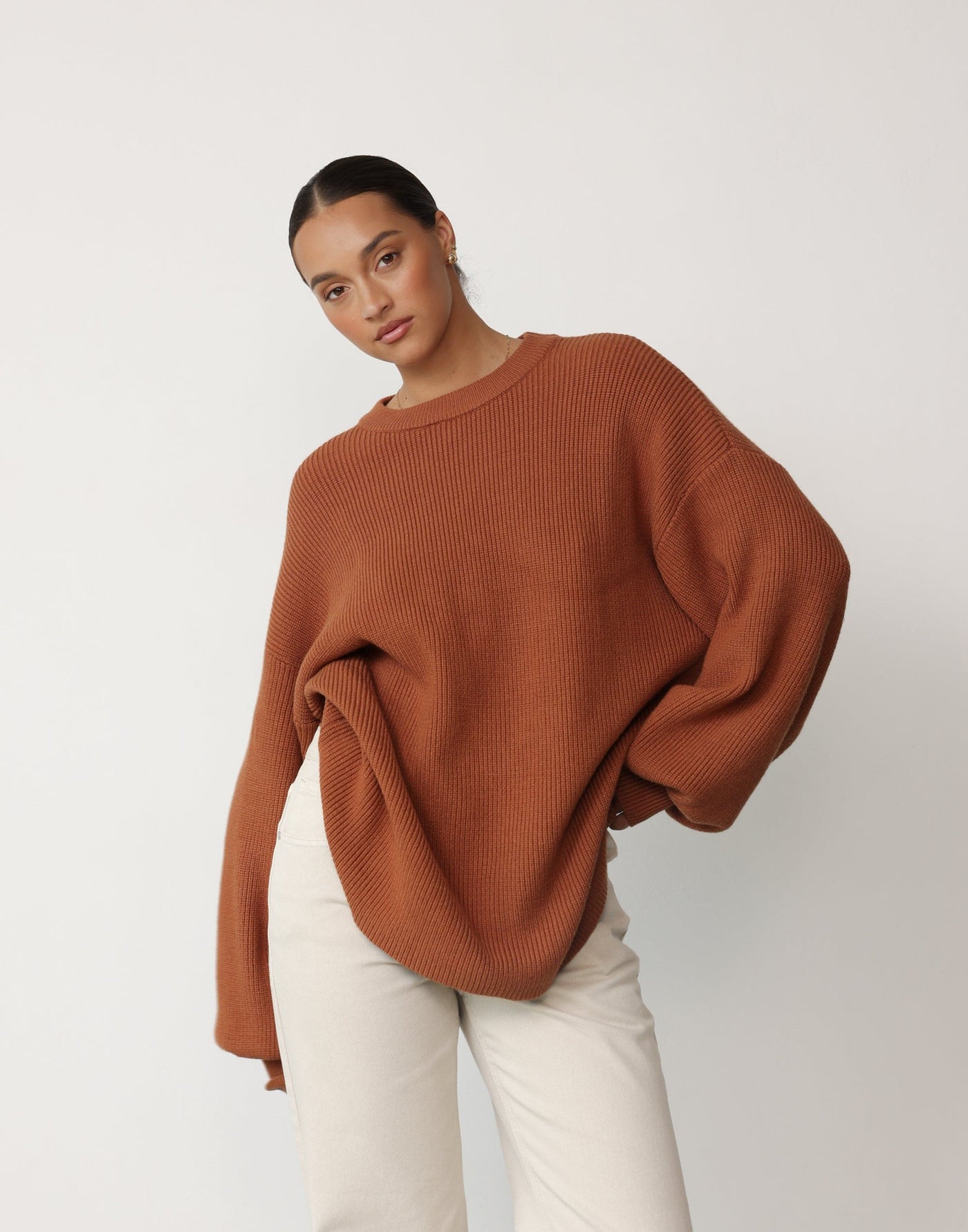 Cody Oversized Jumper (Cinnamon) | CHARCOAL Exclusive - Oversized Crew Neck Knit - Women's Top - Charcoal Clothing