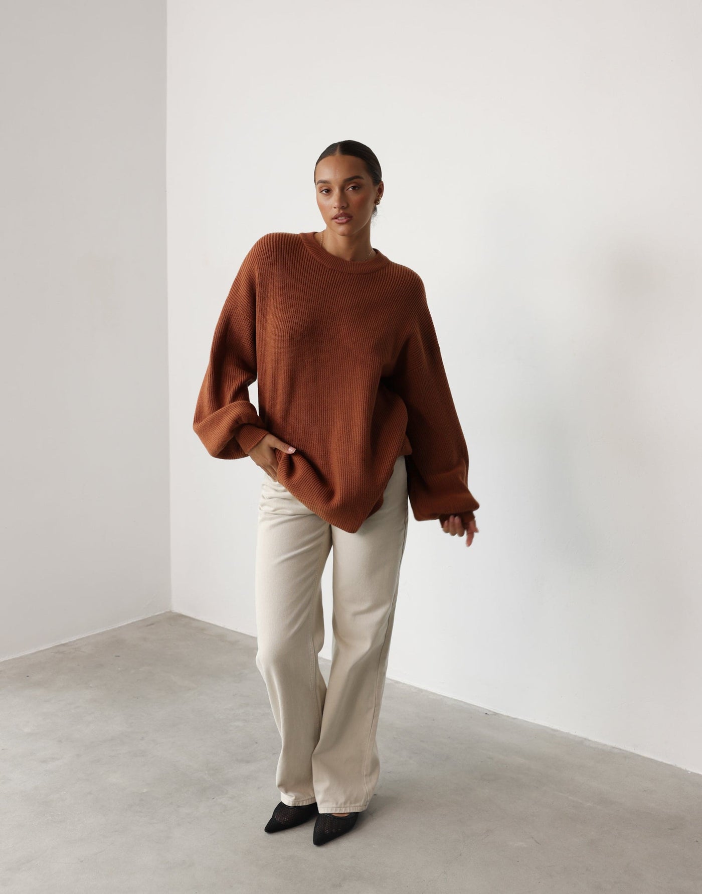 Cody Oversized Jumper (Cinnamon) | CHARCOAL Exclusive - Oversized Crew Neck Knit - Women's Top - Charcoal Clothing